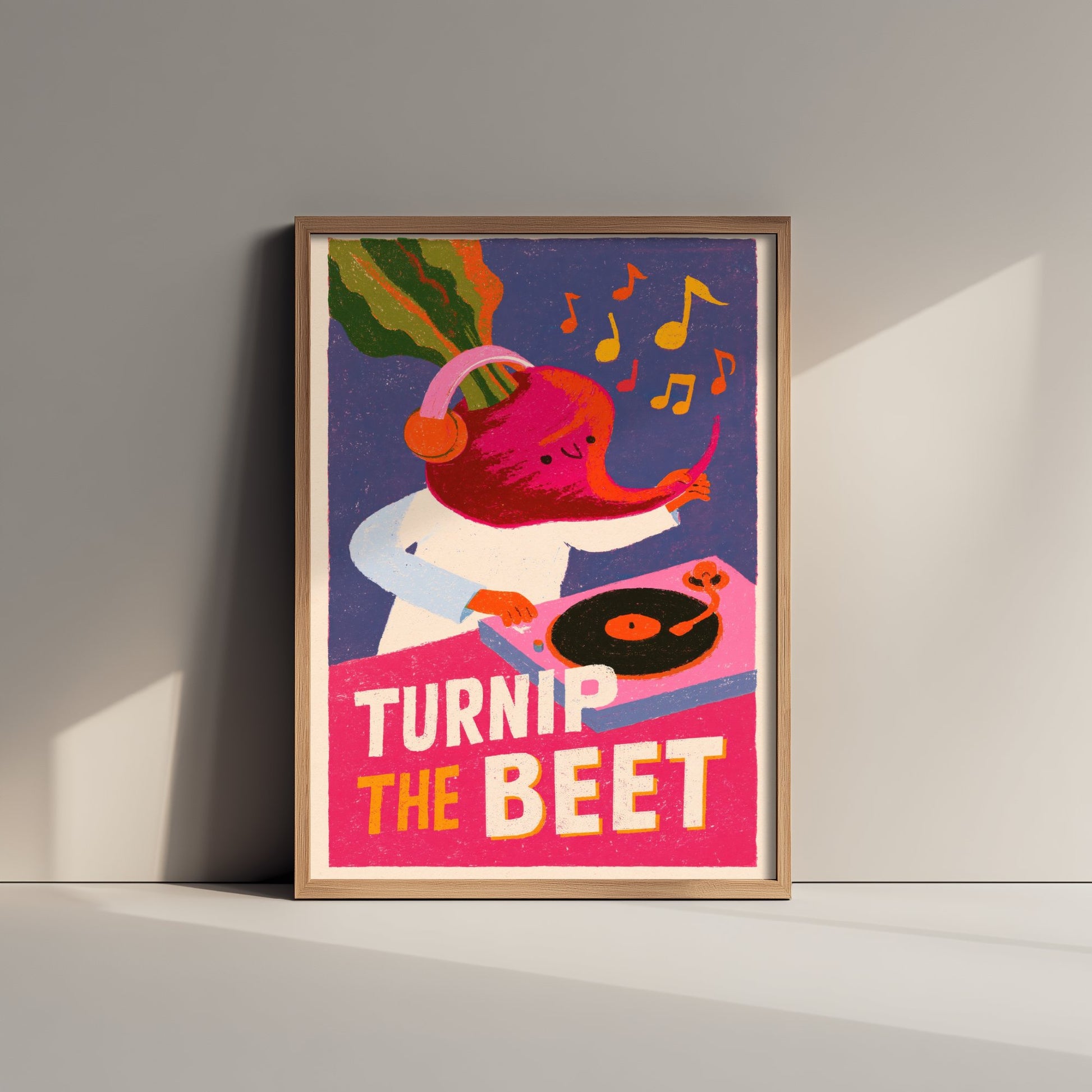 Turnip the Beet Art Print - Beet DJ Turntable Poster - Retro Vinyl Music Pun Illustration V1
