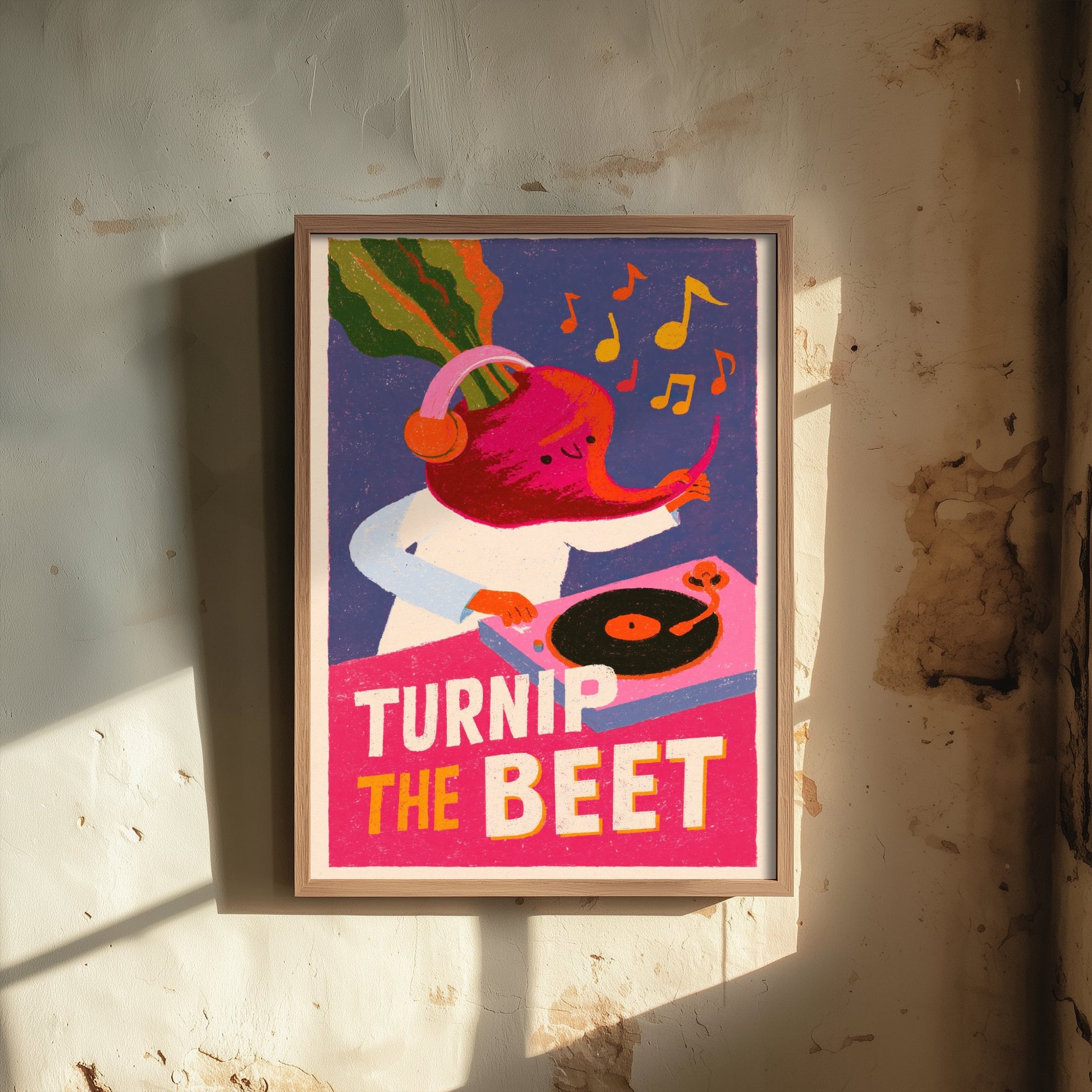 Turnip the Beet Art Print - Beet DJ Turntable Poster - Retro Vinyl Music Pun Illustration V1
