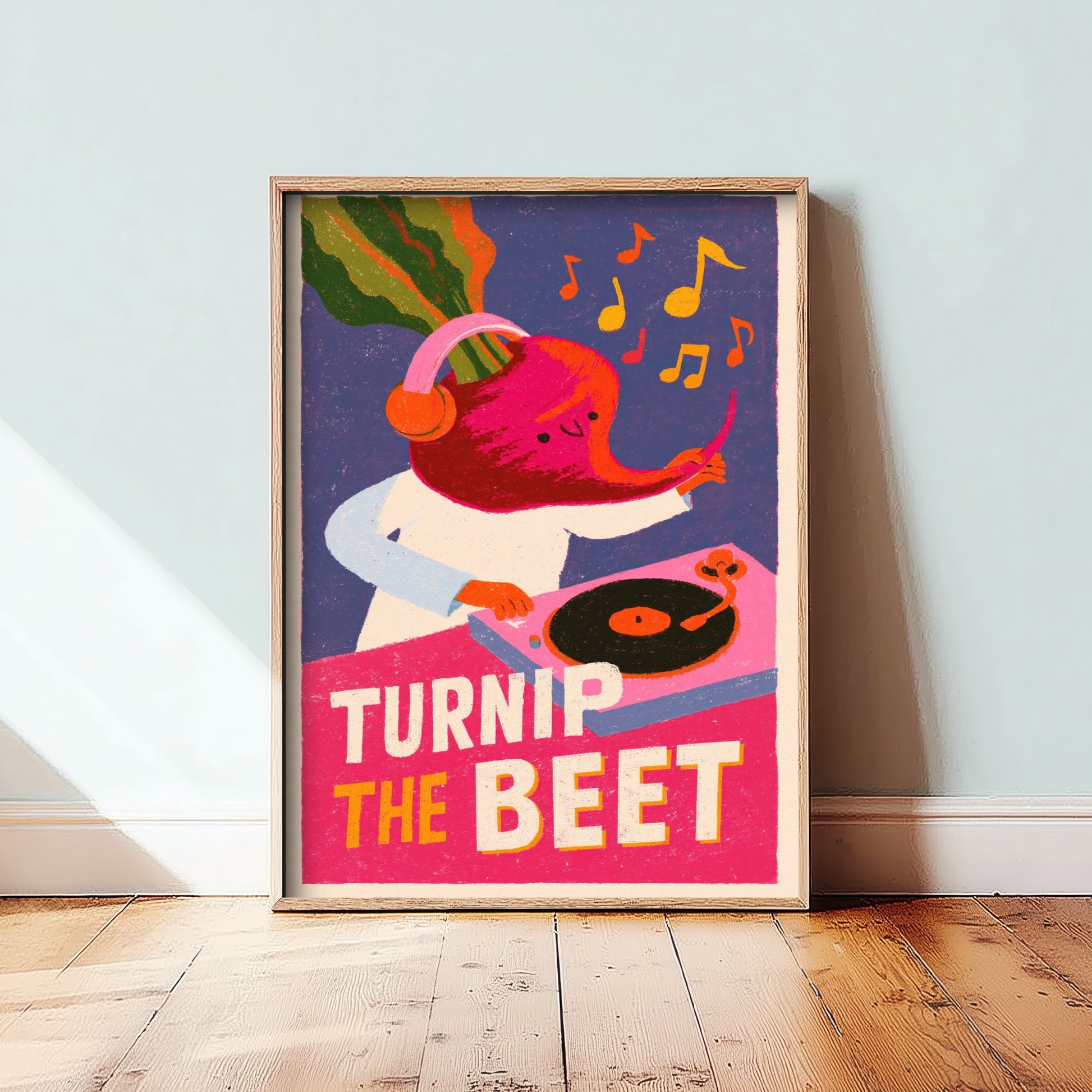 Turnip the Beet Art Print - Beet DJ Turntable Poster - Retro Vinyl Music Pun Illustration V1