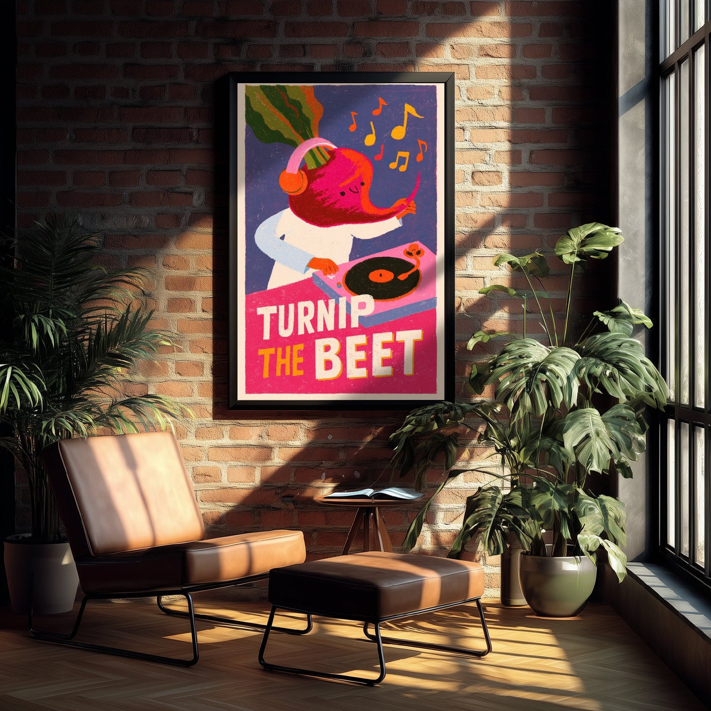 Turnip the Beet Art Print - Beet DJ Turntable Poster - Retro Vinyl Music Pun Illustration V1