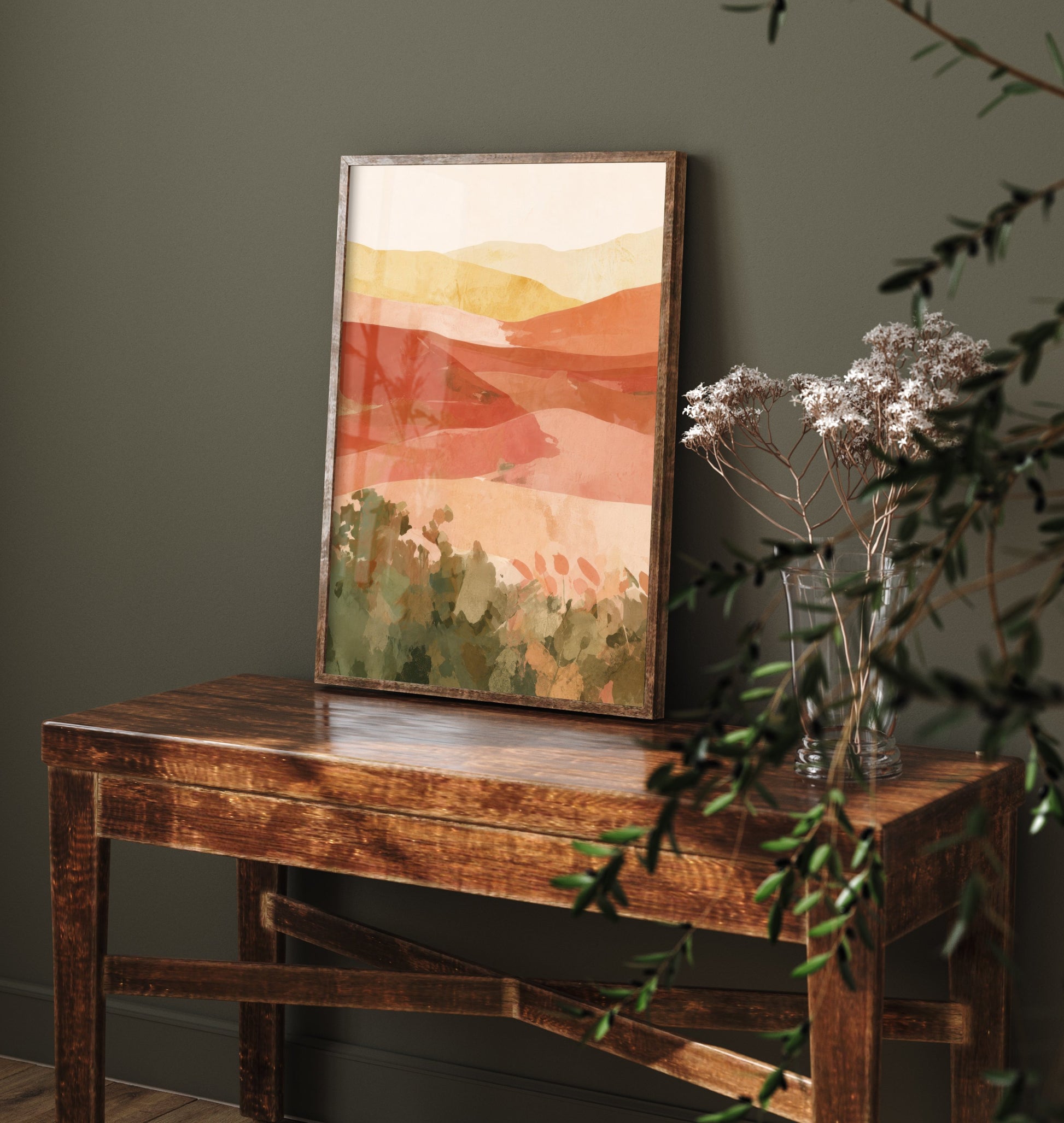 Tuscany Italy Travel Poster - Rolling Hills Art Print - Abstract Tuscan Landscape Illustration - Wall Art V1 2/3