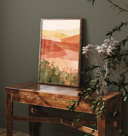 Tuscany Italy Travel Poster - Rolling Hills Art Print - Abstract Tuscan Landscape Illustration - Wall Art V1 2/3