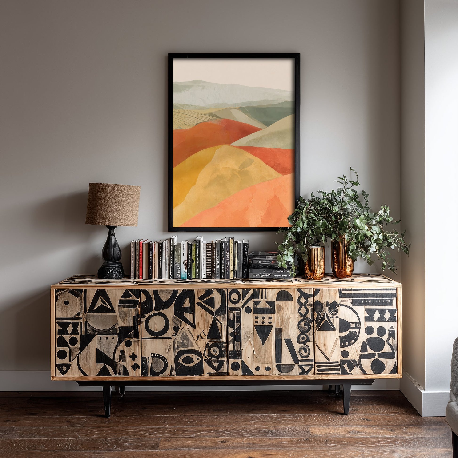 Tuscany Italy Travel Poster - Rolling Hills Art Print - Abstract Tuscan Landscape Illustration - Wall Art V2 1/3