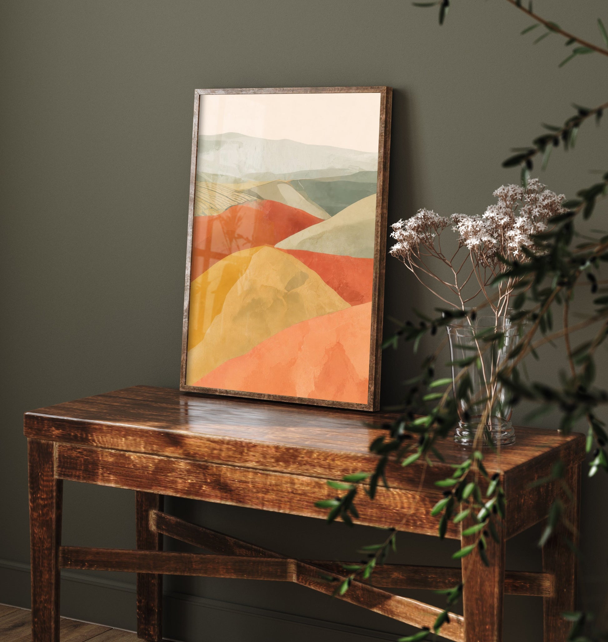 Tuscany Italy Travel Poster - Rolling Hills Art Print - Abstract Tuscan Landscape Illustration - Wall Art V2 1/3