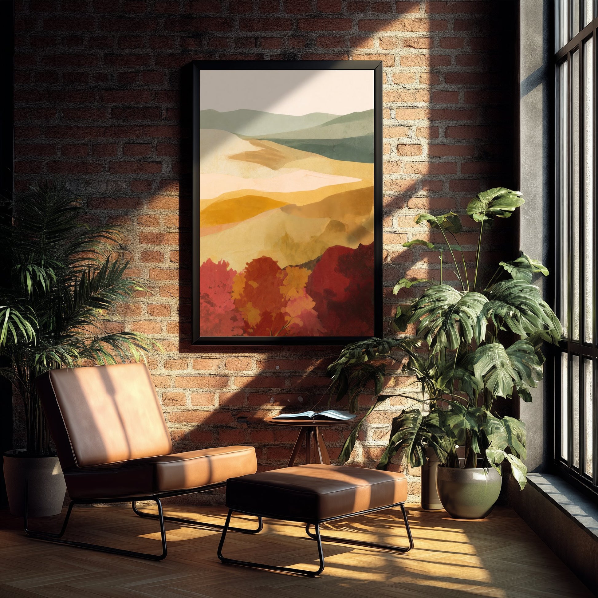 Tuscany Italy Travel Poster - Autumn Hills Art Print - Abstract Tuscan Landscape Illustration - Wall Art V2 2/3