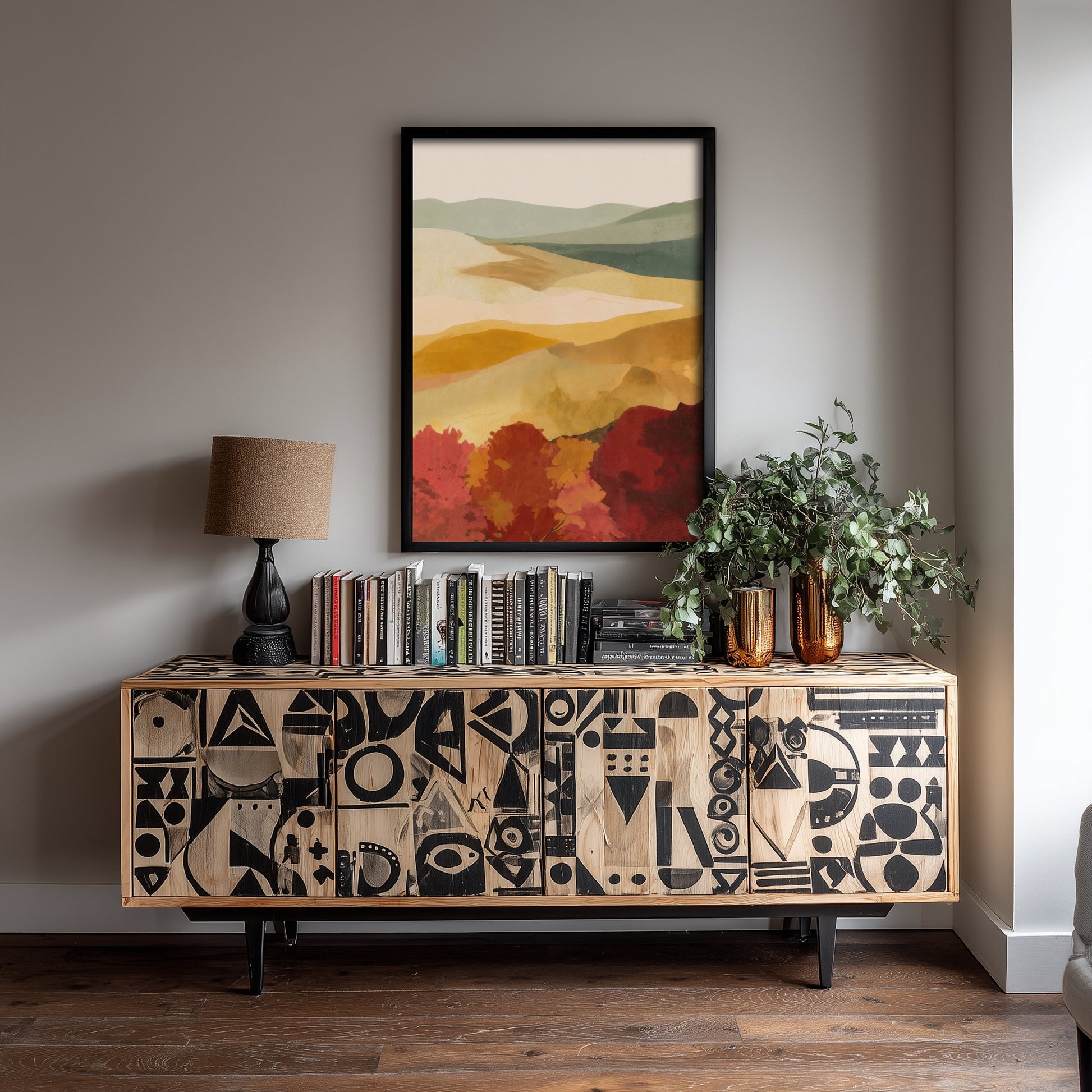 Tuscany Italy Travel Poster - Autumn Hills Art Print - Abstract Tuscan Landscape Illustration - Wall Art V2 2/3