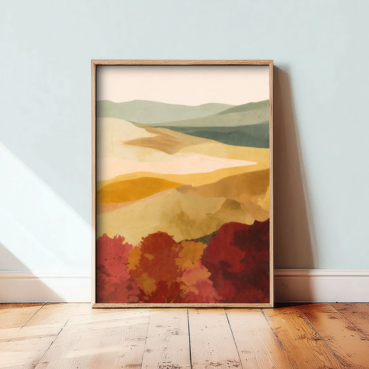 Tuscany Italy Travel Poster - Autumn Hills Art Print - Abstract Tuscan Landscape Illustration - Wall Art V2 2/3