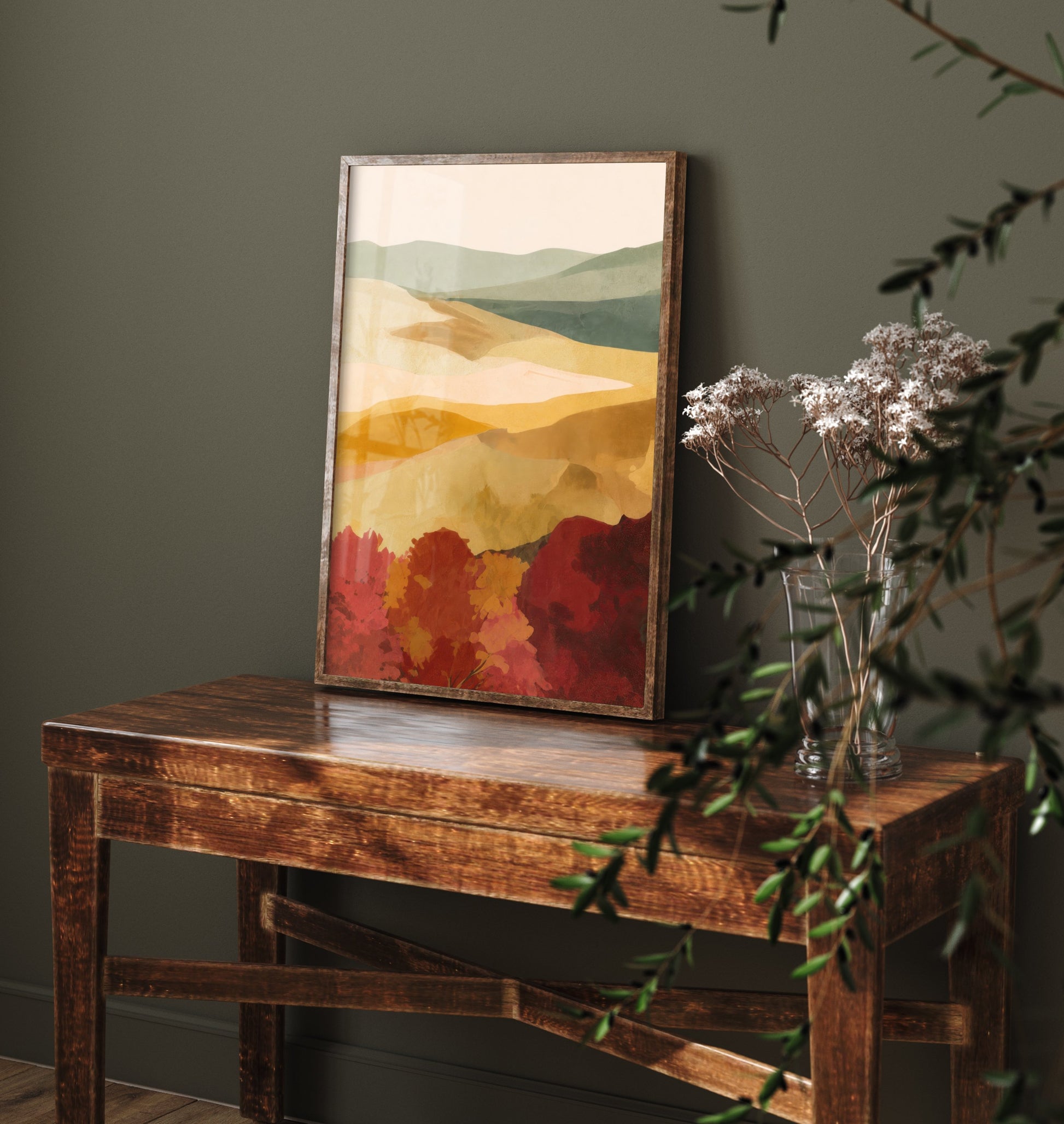 Tuscany Italy Travel Poster - Autumn Hills Art Print - Abstract Tuscan Landscape Illustration - Wall Art V2 2/3