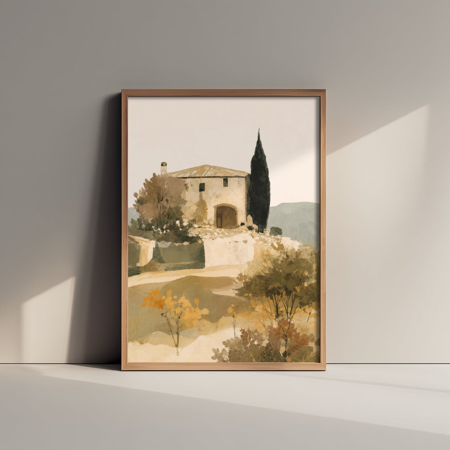 Tuscany Italy Travel Poster - Farmhouse Art Print - Tuscan Villa Landscape Illustration - Earthy Wall Art V2 3/3