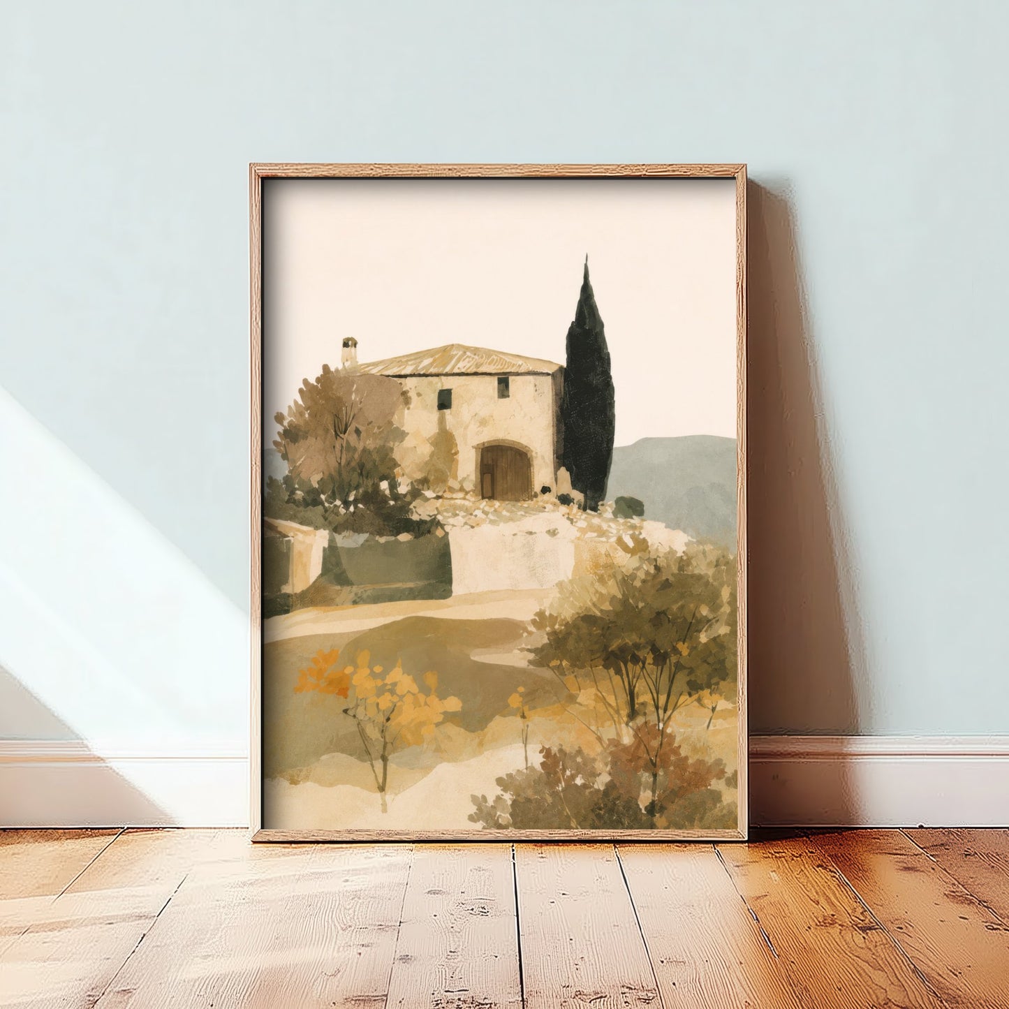 Tuscany Italy Travel Poster - Farmhouse Art Print - Tuscan Villa Landscape Illustration - Earthy Wall Art V2 3/3
