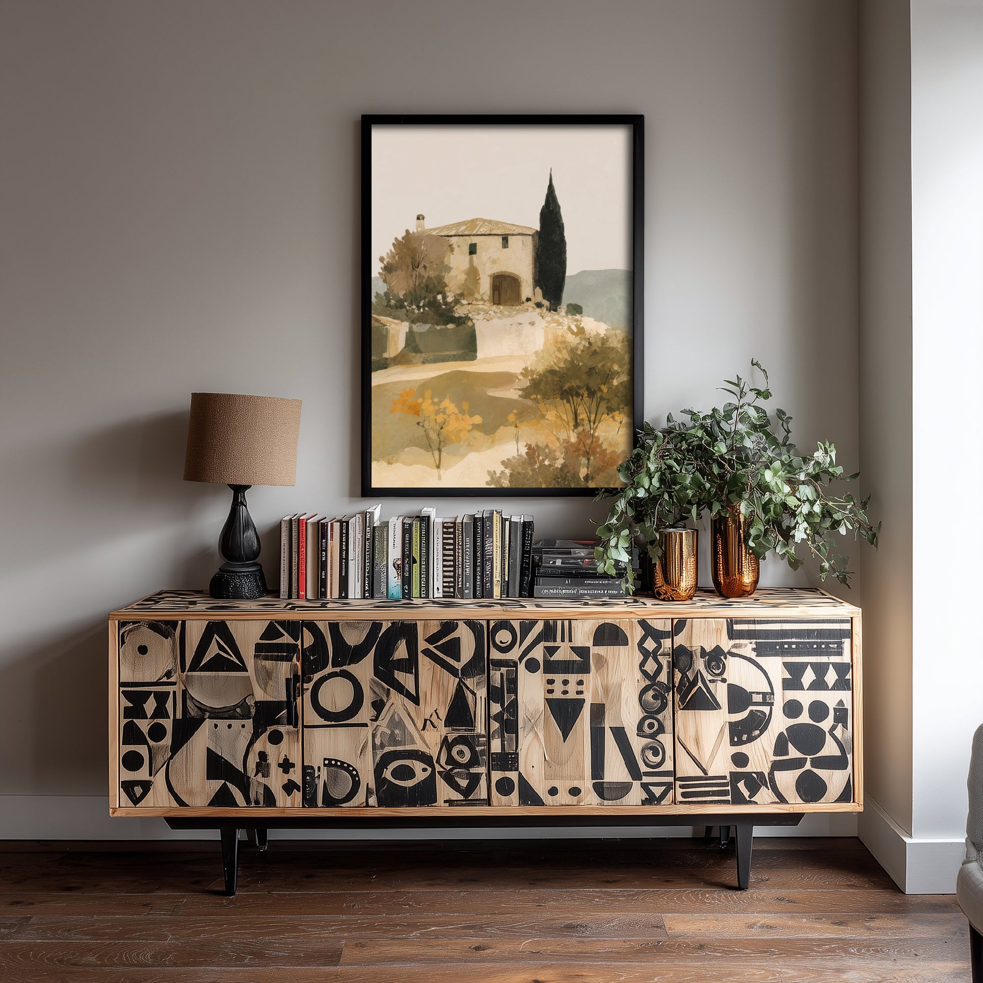 Tuscany Italy Travel Poster - Farmhouse Art Print - Tuscan Villa Landscape Illustration - Earthy Wall Art V2 3/3