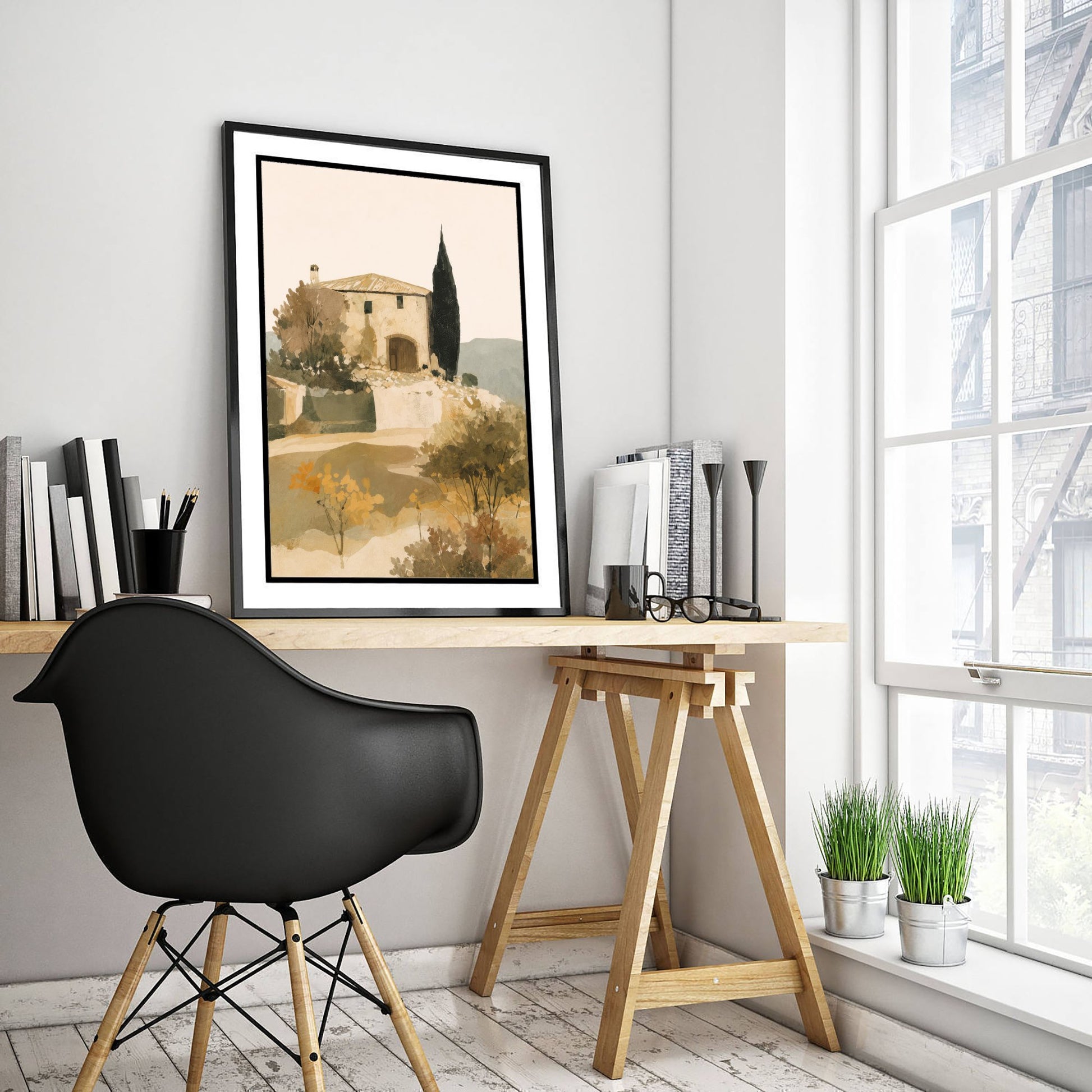 Tuscany Italy Travel Poster - Farmhouse Art Print - Tuscan Villa Landscape Illustration - Earthy Wall Art V2 3/3