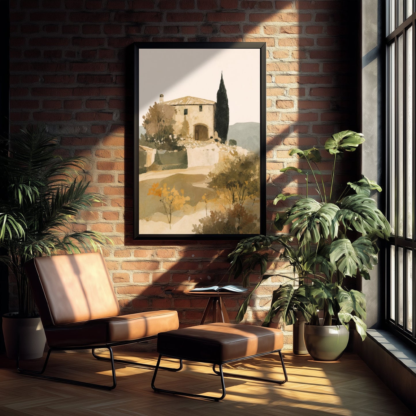 Tuscany Italy Travel Poster - Farmhouse Art Print - Tuscan Villa Landscape Illustration - Earthy Wall Art V2 3/3