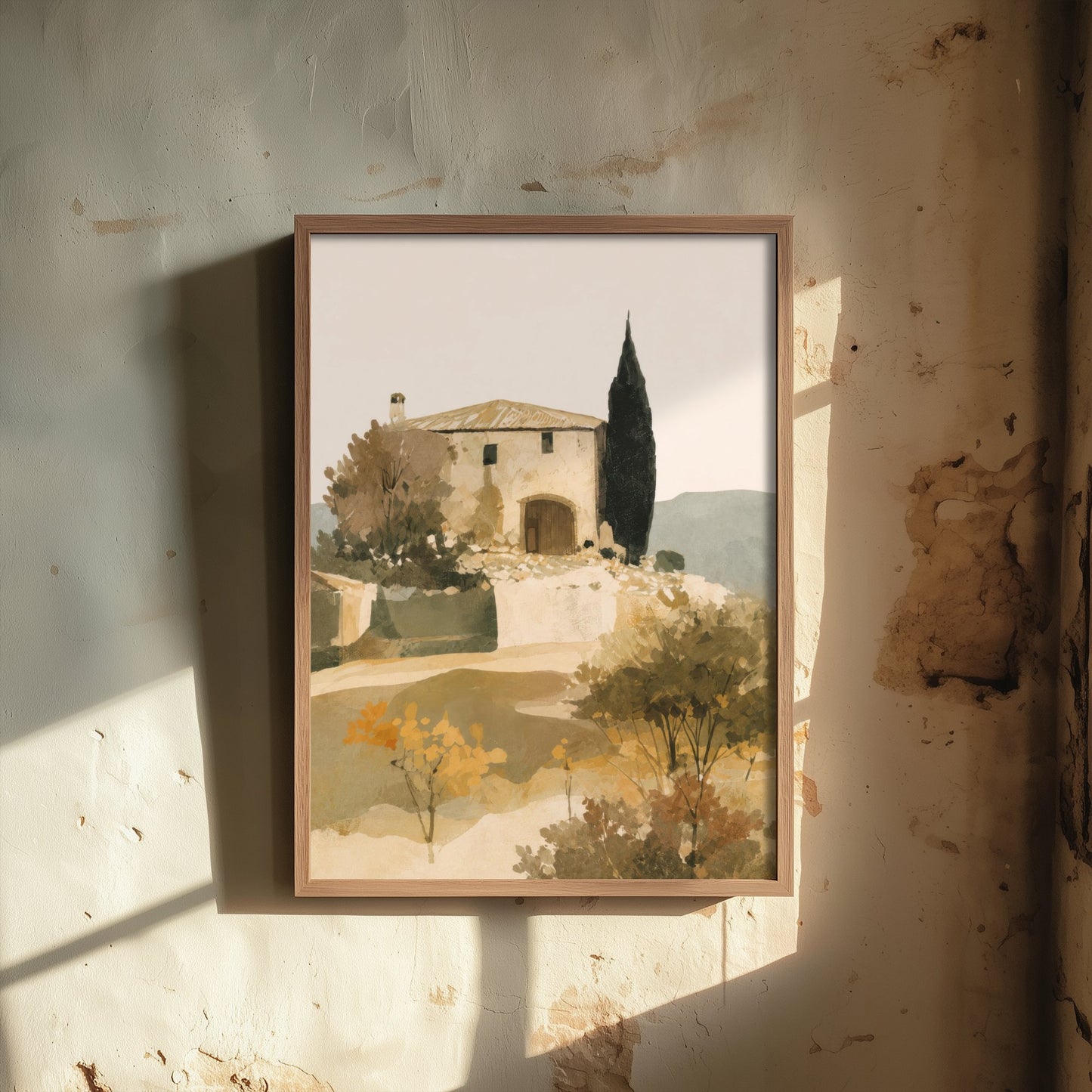 Tuscany Italy Travel Poster - Farmhouse Art Print - Tuscan Villa Landscape Illustration - Earthy Wall Art V2 3/3