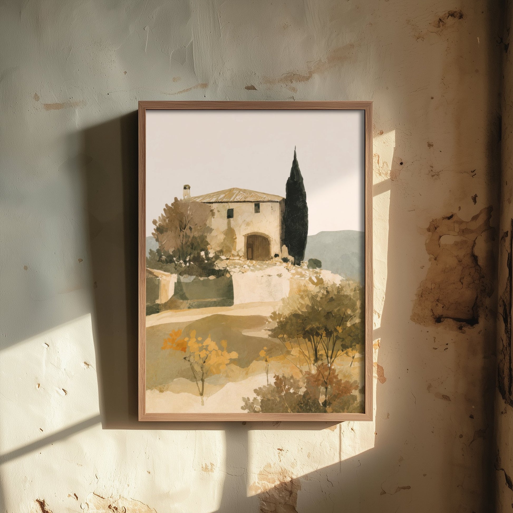 Tuscany Italy Travel Poster - Farmhouse Art Print - Tuscan Villa Landscape Illustration - Earthy Wall Art V2 3/3