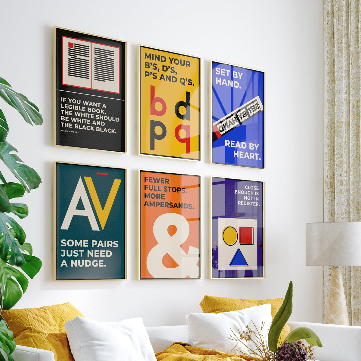 Set of Six Typography Quote Art Prints - 6 Bauhaus Letterpress Posters - Minimalist Design Illustration - Ampersand, Kerning