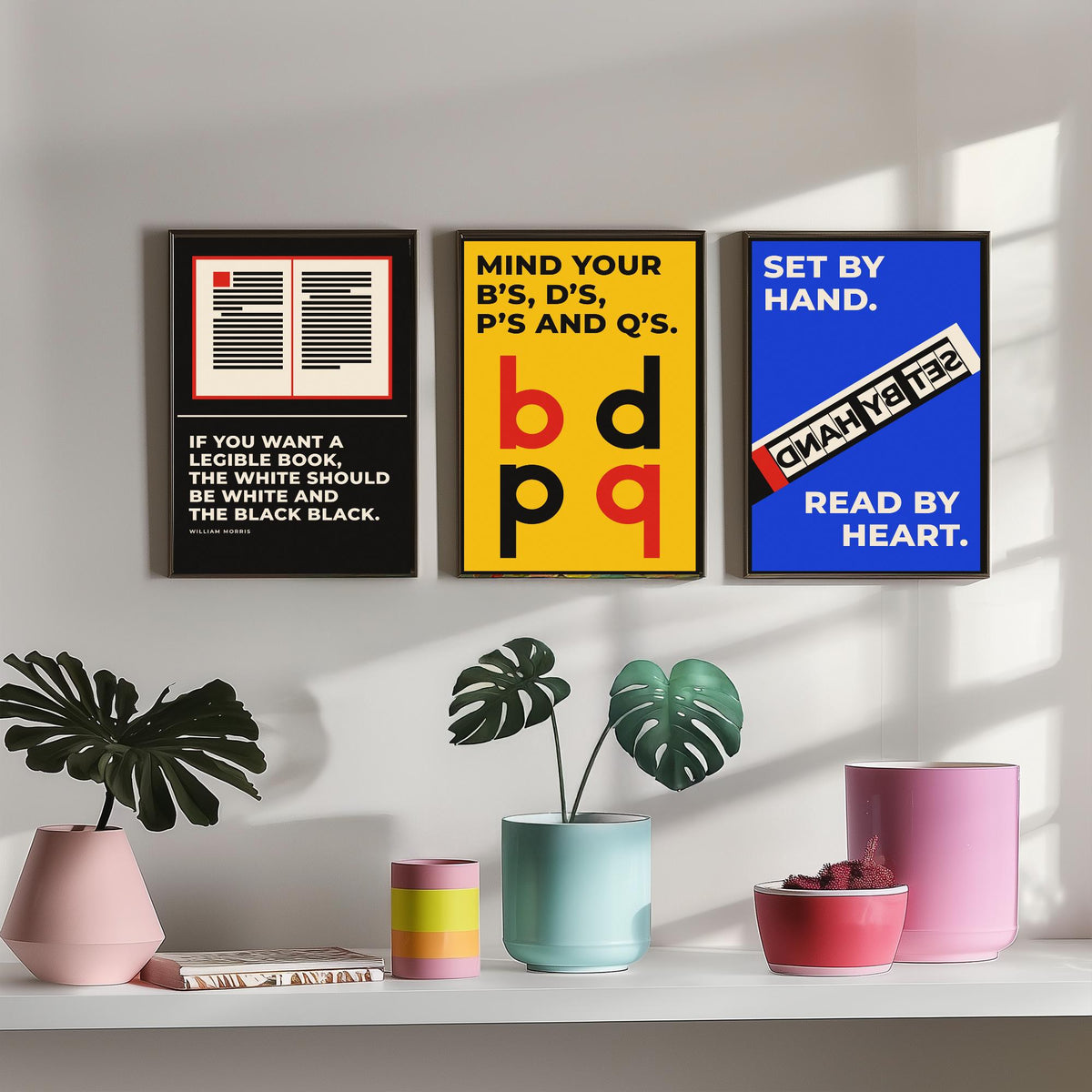 Typography Quotes Set of Three Art Prints - 3 Bauhaus Letterpress Posters - Minimalist Design Wall Art Illustration V1