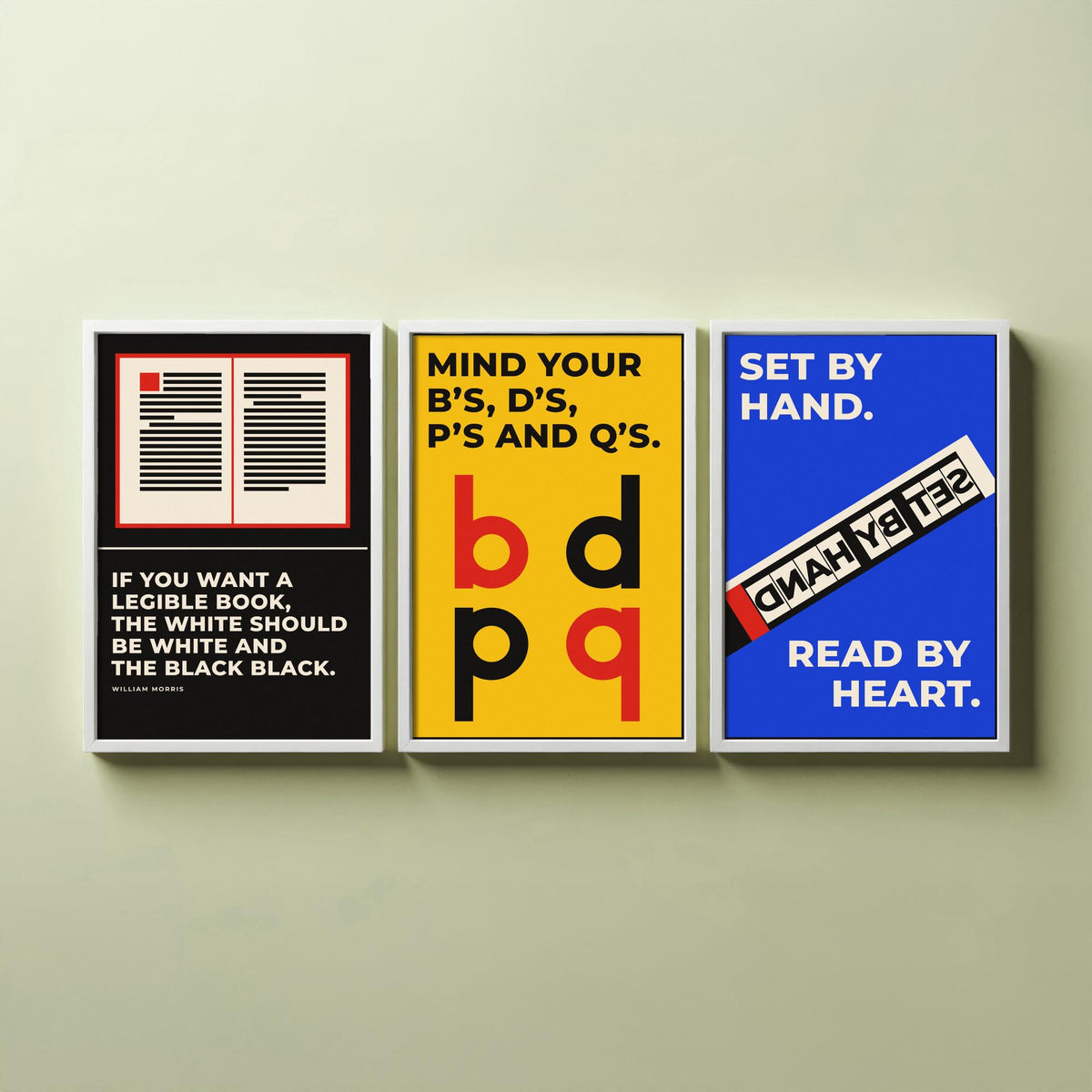 Typography Quotes Set of Three Art Prints - 3 Bauhaus Letterpress Posters - Minimalist Design Wall Art Illustration V1