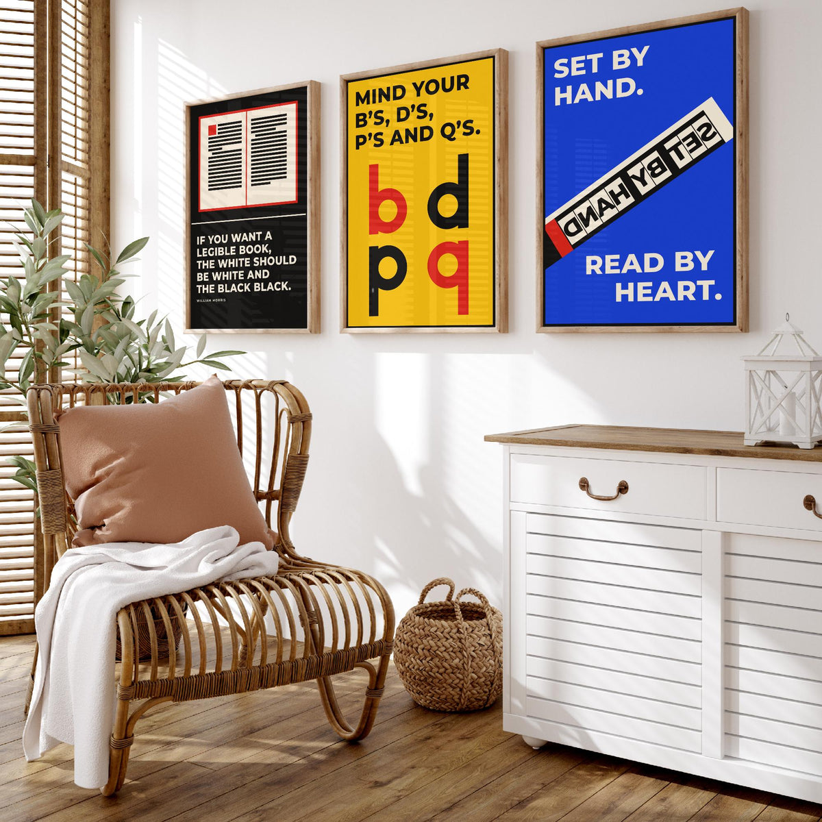 Typography Quotes Set of Three Art Prints - 3 Bauhaus Letterpress Posters - Minimalist Design Wall Art Illustration V1