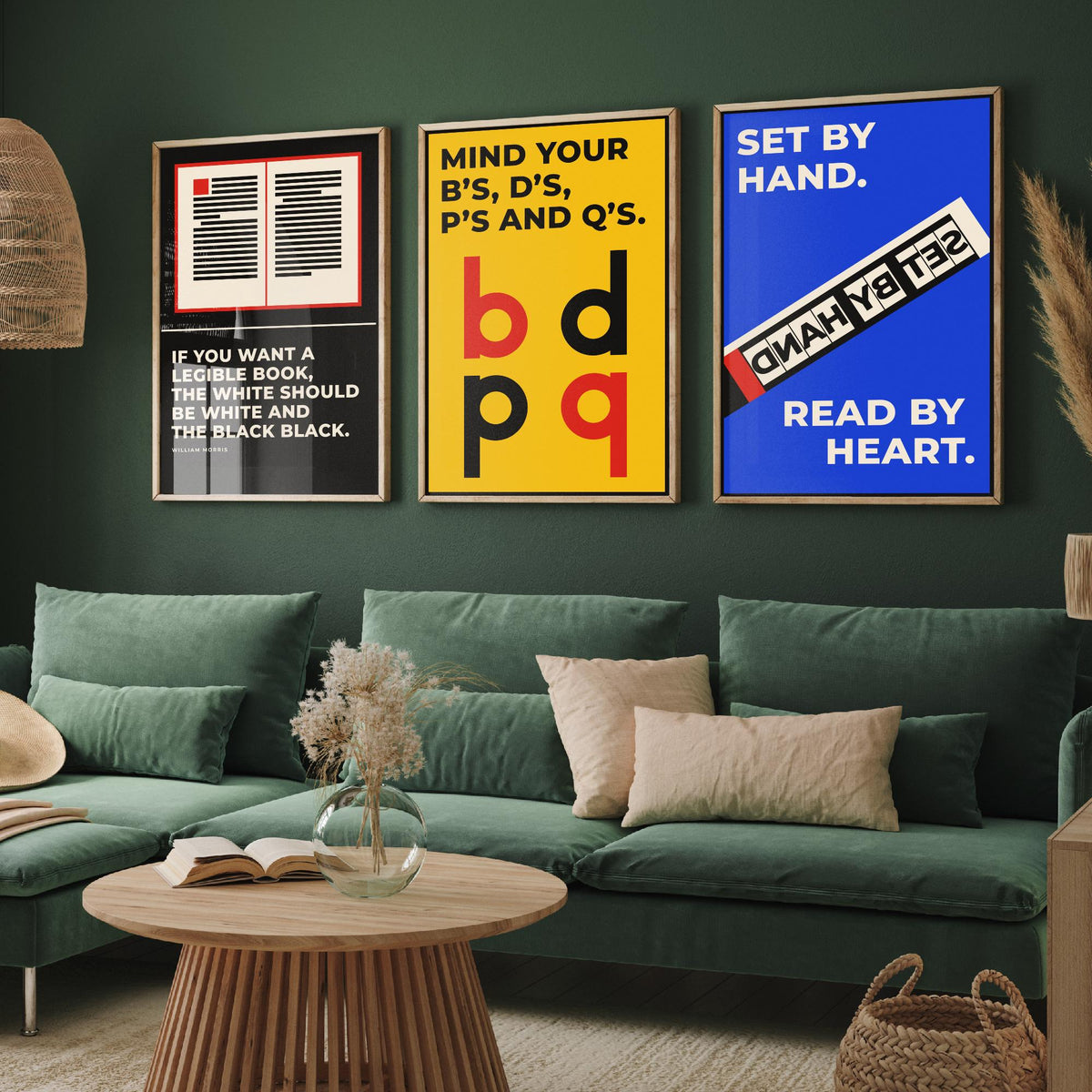 Typography Quotes Set of Three Art Prints - 3 Bauhaus Letterpress Posters - Minimalist Design Wall Art Illustration V1