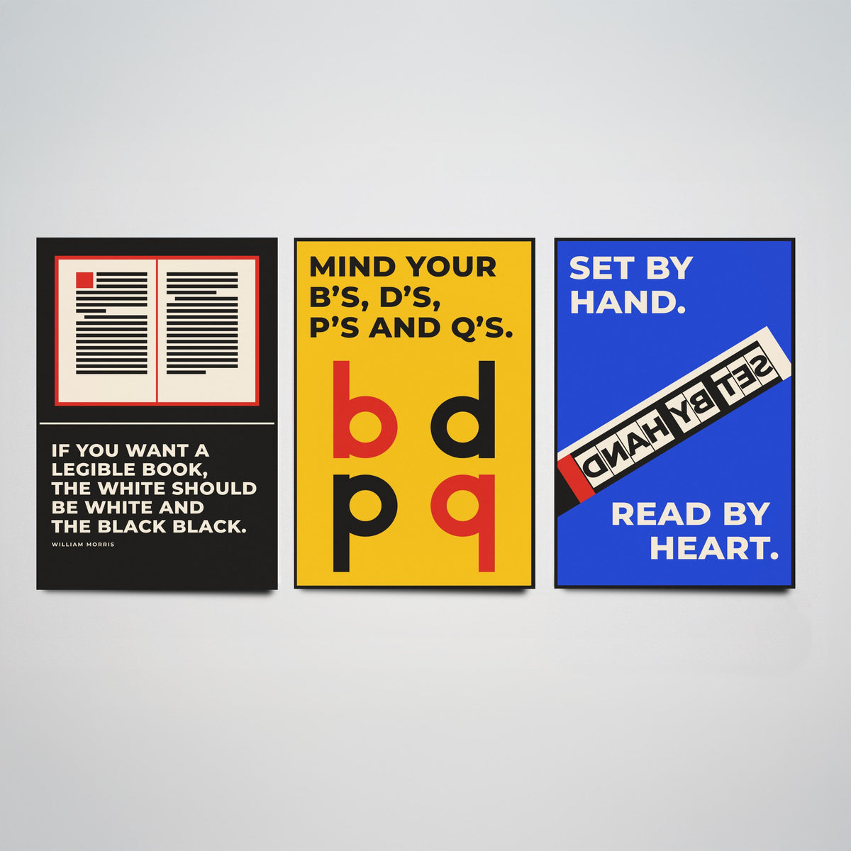 Typography Quotes Set of Three Art Prints - 3 Bauhaus Letterpress Posters - Minimalist Design Wall Art Illustration V1