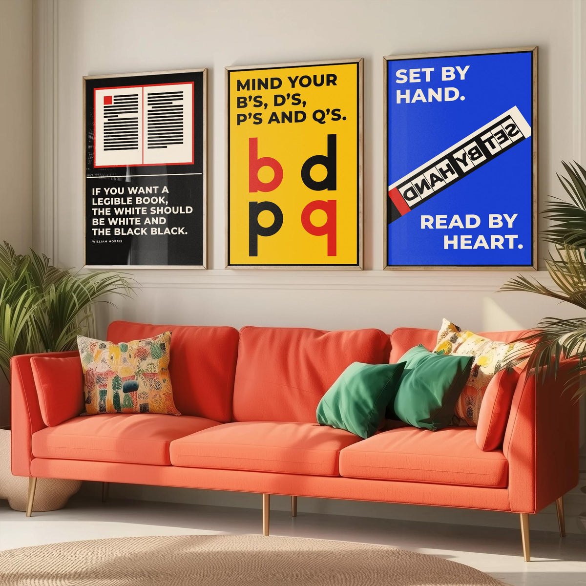 Typography Quotes Set of Three Art Prints - 3 Bauhaus Letterpress Posters - Minimalist Design Wall Art Illustration V1
