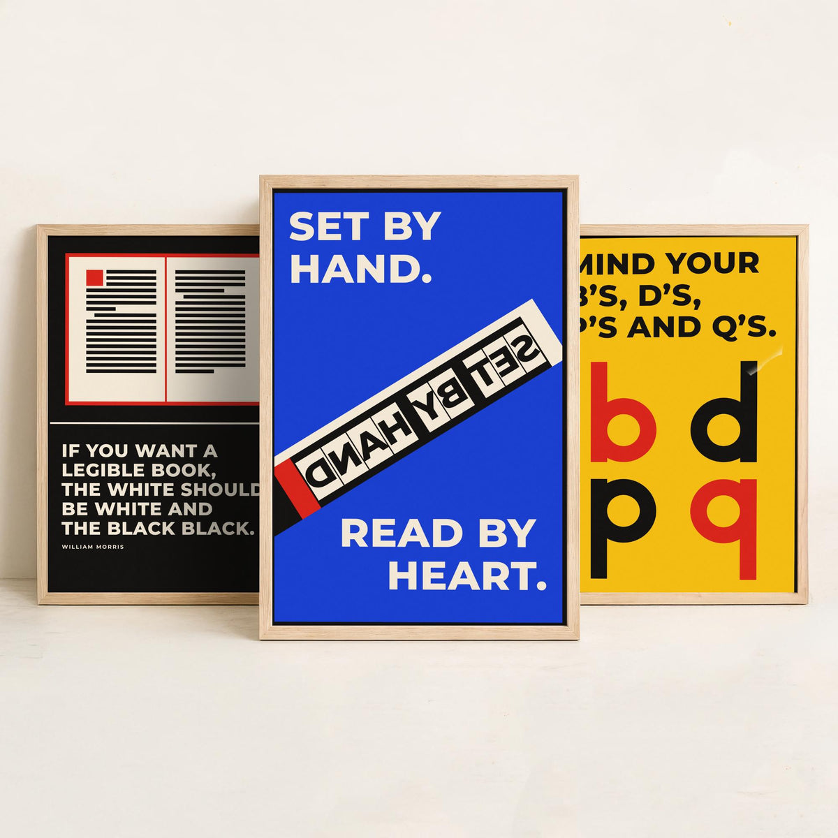 Typography Quotes Set of Three Art Prints - 3 Bauhaus Letterpress Posters - Minimalist Design Wall Art Illustration V1
