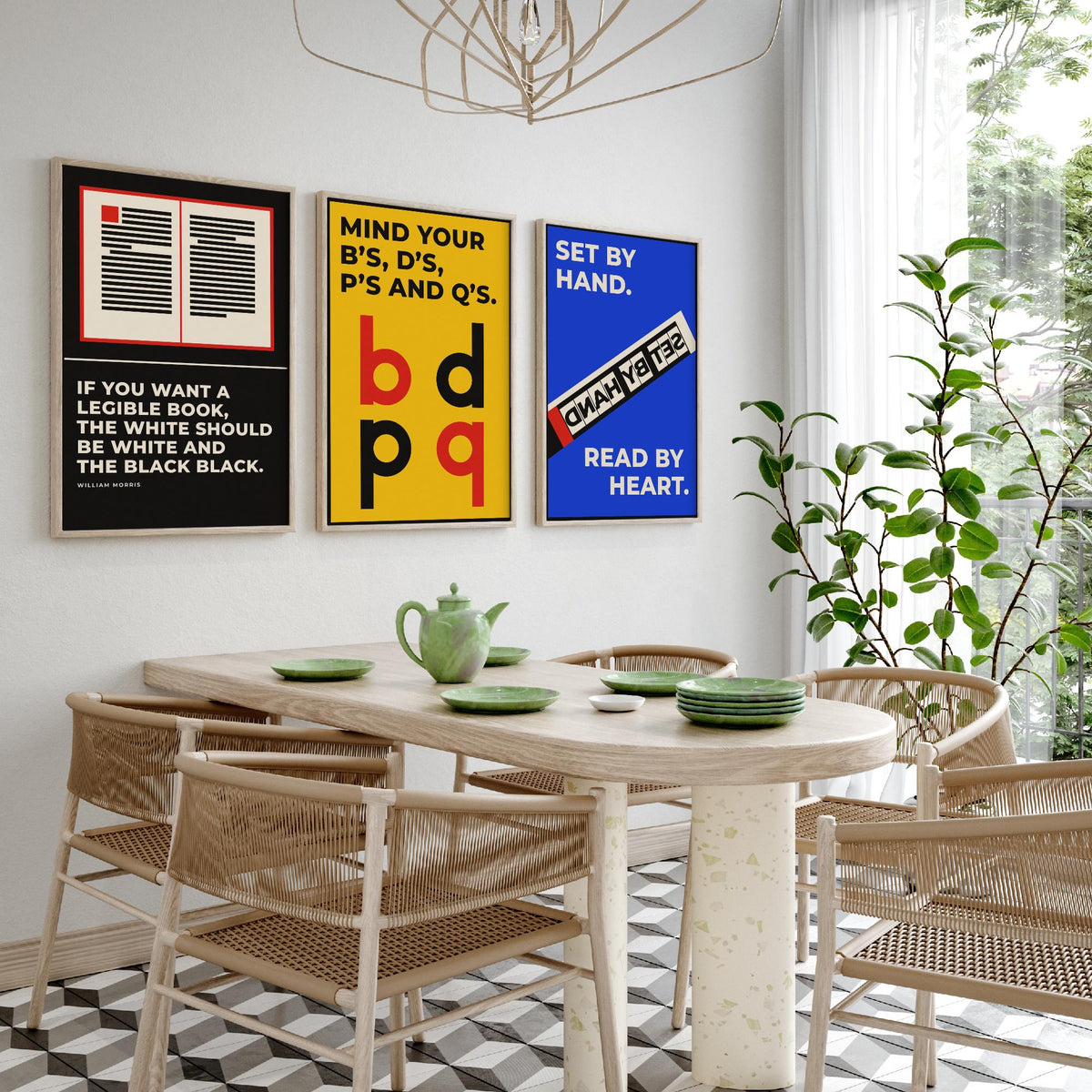 Typography Quotes Set of Three Art Prints - 3 Bauhaus Letterpress Posters - Minimalist Design Wall Art Illustration V1