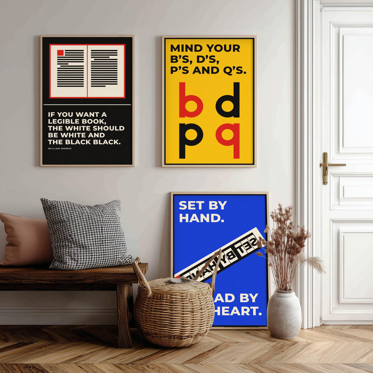 Typography Quotes Set of Three Art Prints - 3 Bauhaus Letterpress Posters - Minimalist Design Wall Art Illustration V1