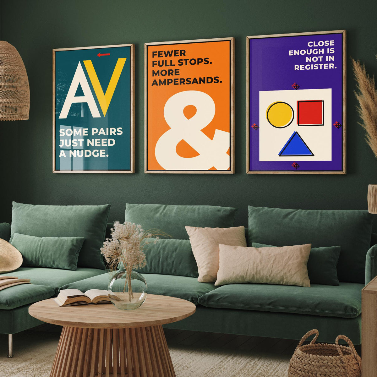 Typography Quotes Set of Three Art Prints - 3 Retro Bauhaus Letterpress Posters - Minimalist Design Wall Art Illustration V2