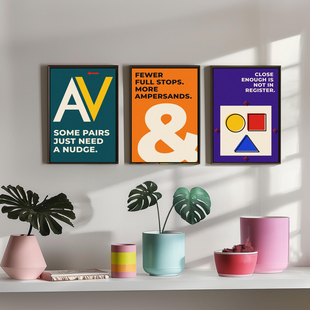 Typography Quotes Set of Three Art Prints - 3 Retro Bauhaus Letterpress Posters - Minimalist Design Wall Art Illustration V2
