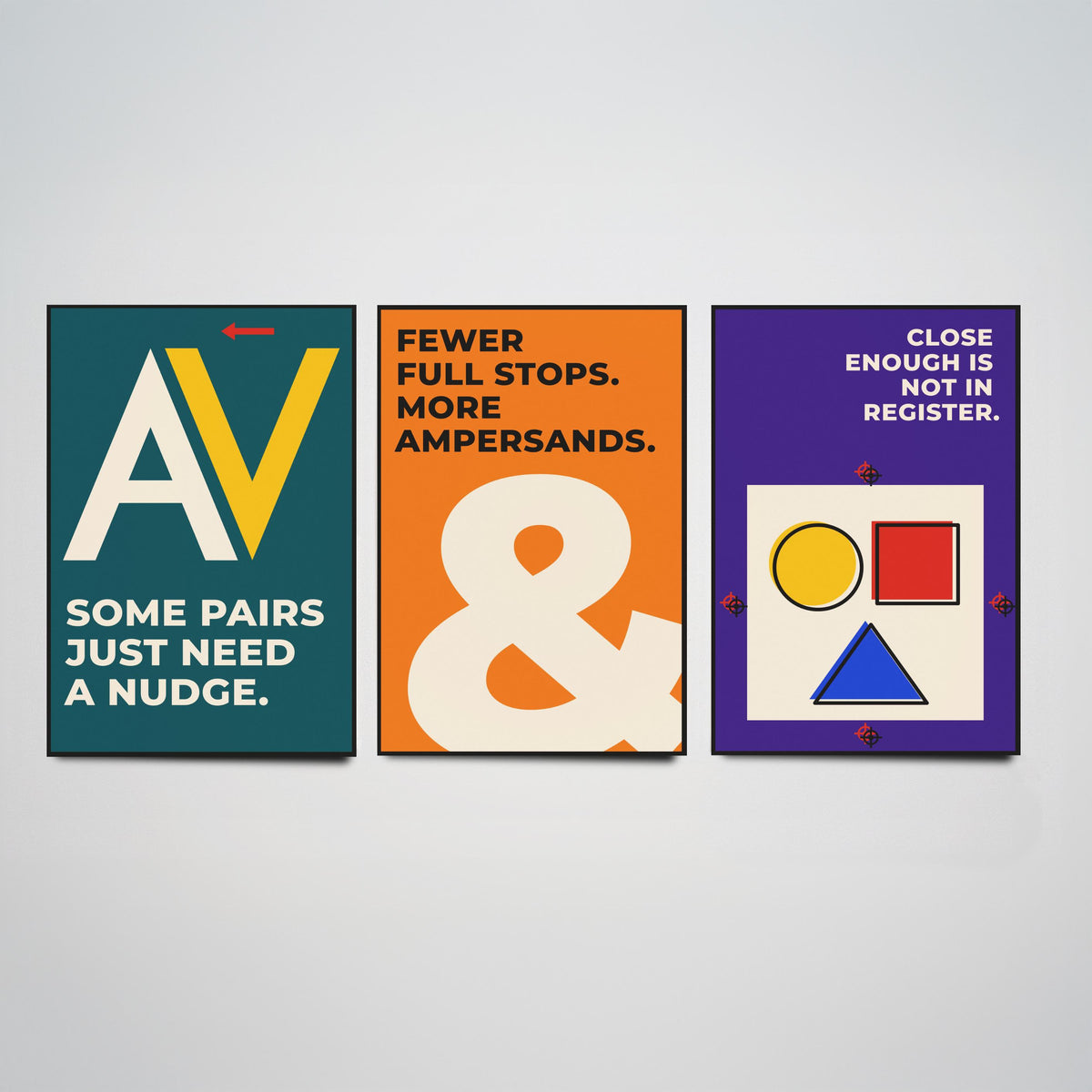 Typography Quotes Set of Three Art Prints - 3 Retro Bauhaus Letterpress Posters - Minimalist Design Wall Art Illustration V2