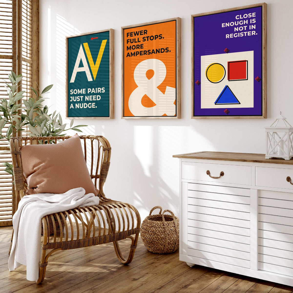 Typography Quotes Set of Three Art Prints - 3 Retro Bauhaus Letterpress Posters - Minimalist Design Wall Art Illustration V2
