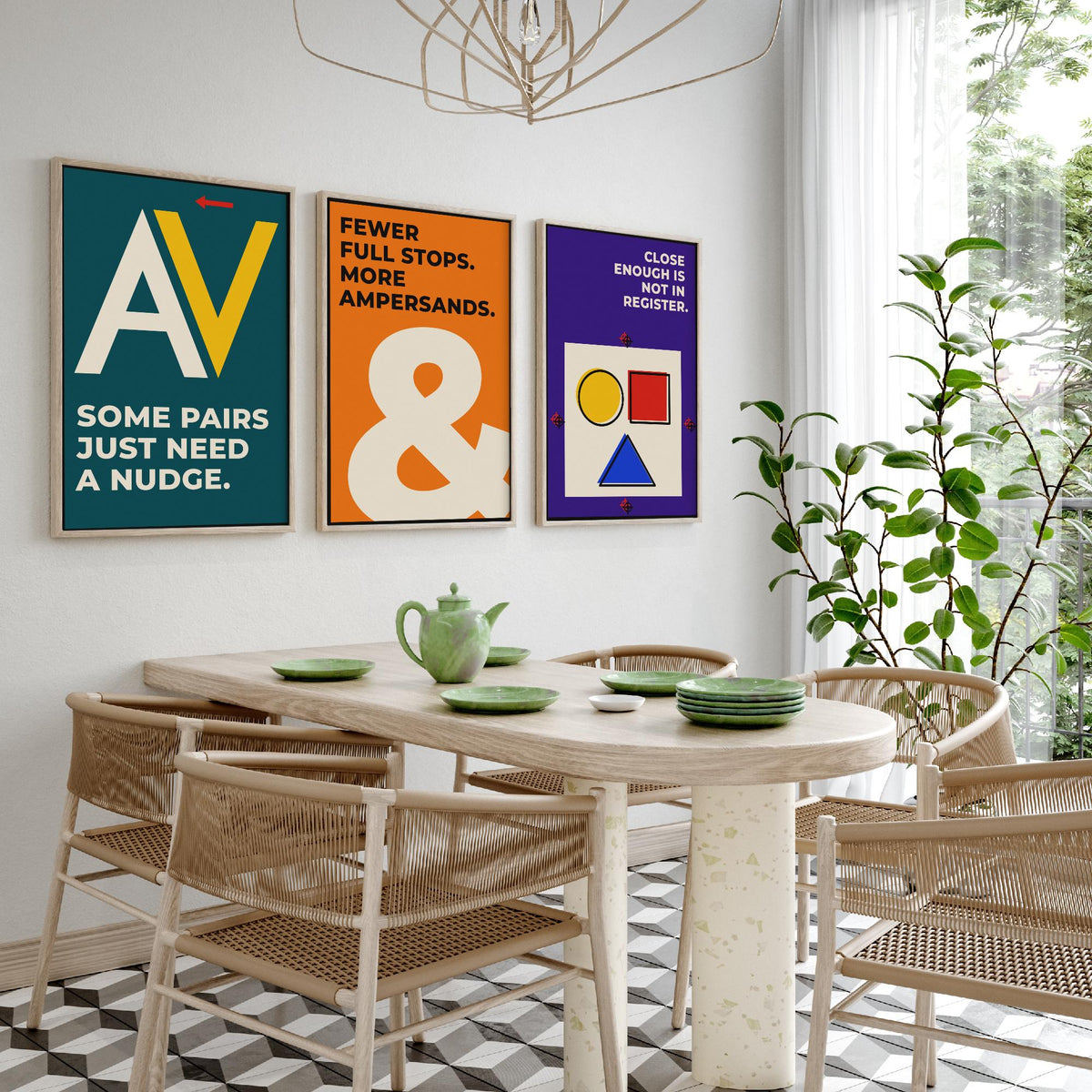 Typography Quotes Set of Three Art Prints - 3 Retro Bauhaus Letterpress Posters - Minimalist Design Wall Art Illustration V2