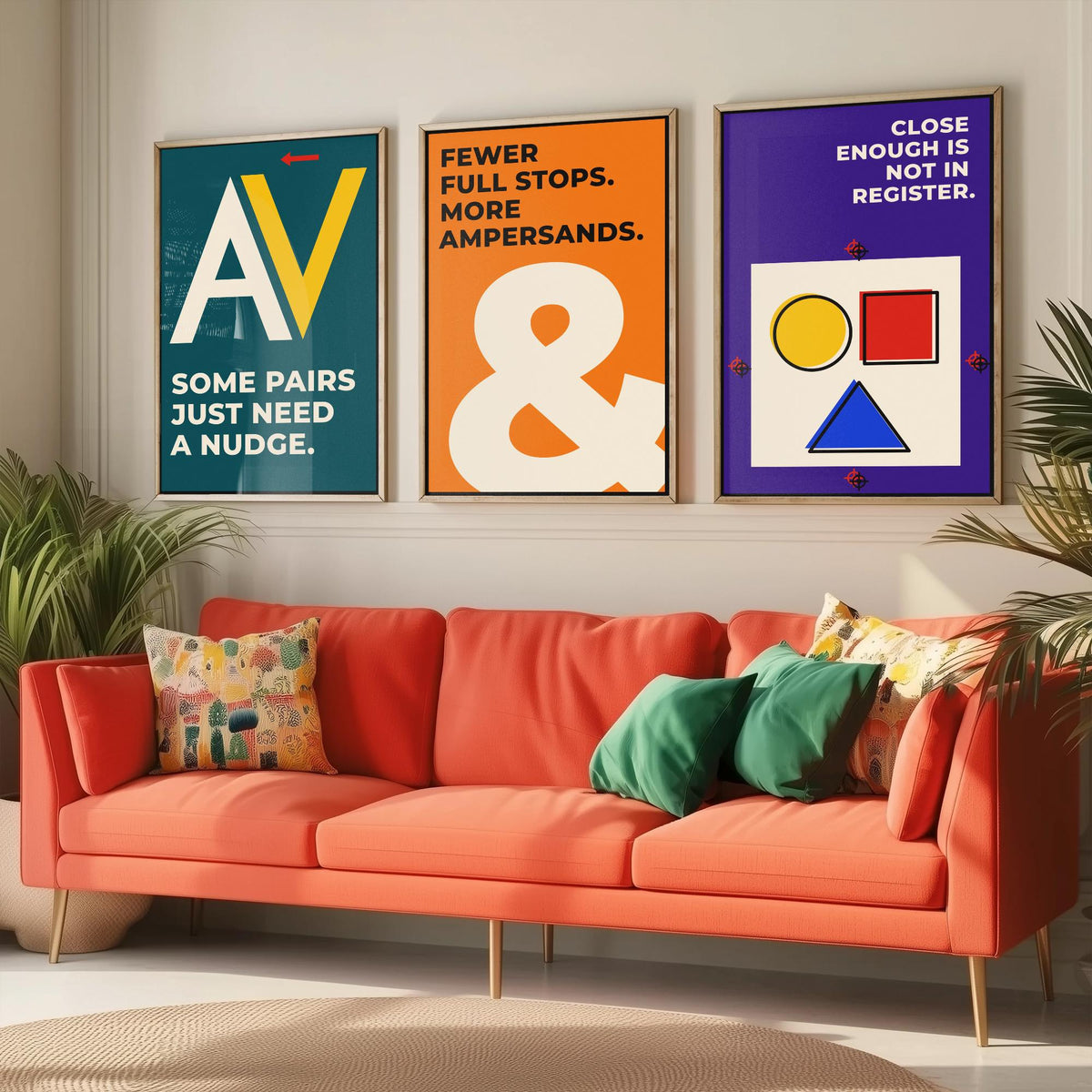 Typography Quotes Set of Three Art Prints - 3 Retro Bauhaus Letterpress Posters - Minimalist Design Wall Art Illustration V2