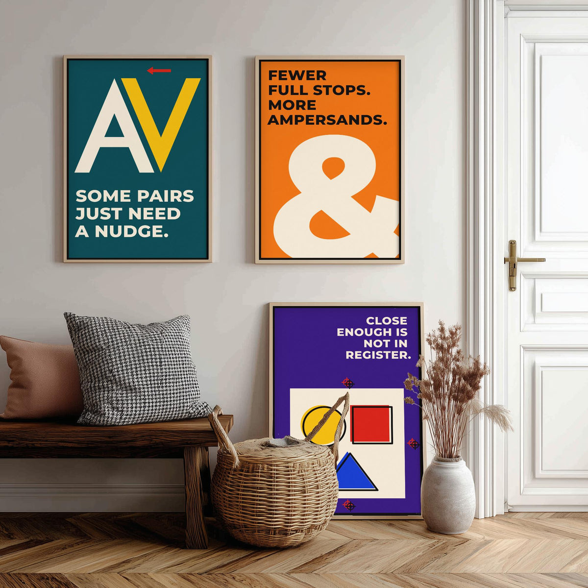 Typography Quotes Set of Three Art Prints - 3 Retro Bauhaus Letterpress Posters - Minimalist Design Wall Art Illustration V2
