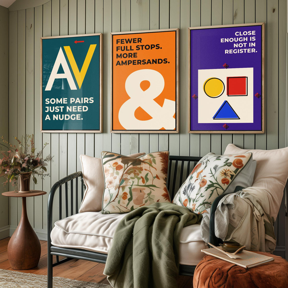 Typography Quotes Set of Three Art Prints - 3 Retro Bauhaus Letterpress Posters - Minimalist Design Wall Art Illustration V2