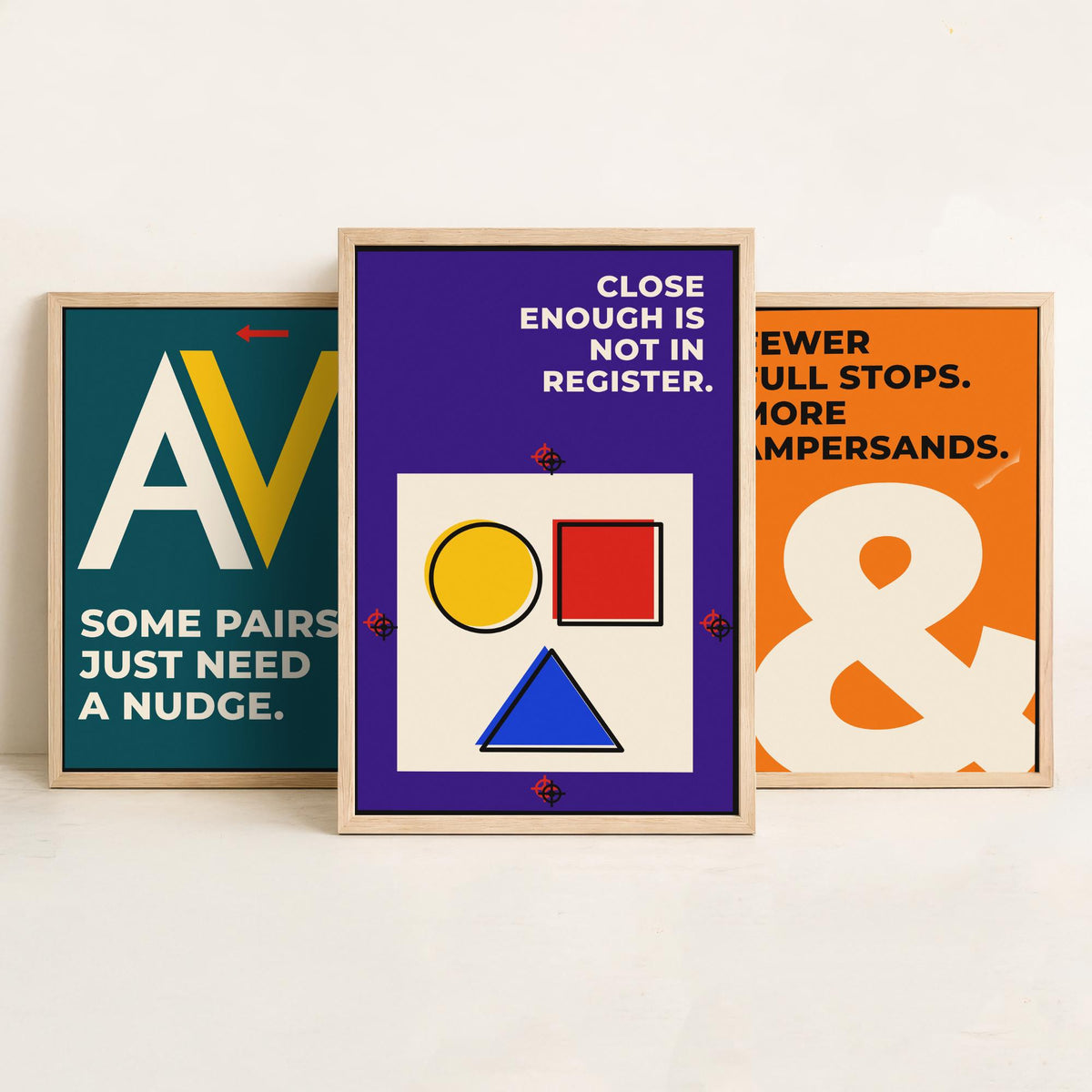 Typography Quotes Set of Three Art Prints - 3 Retro Bauhaus Letterpress Posters - Minimalist Design Wall Art Illustration V2