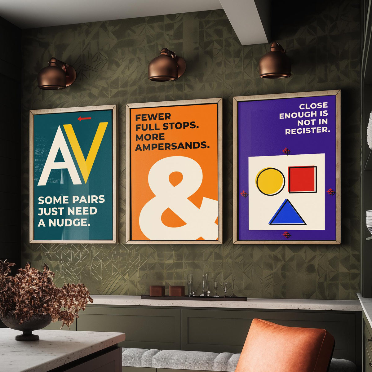 Typography Quotes Set of Three Art Prints - 3 Retro Bauhaus Letterpress Posters - Minimalist Design Wall Art Illustration V2