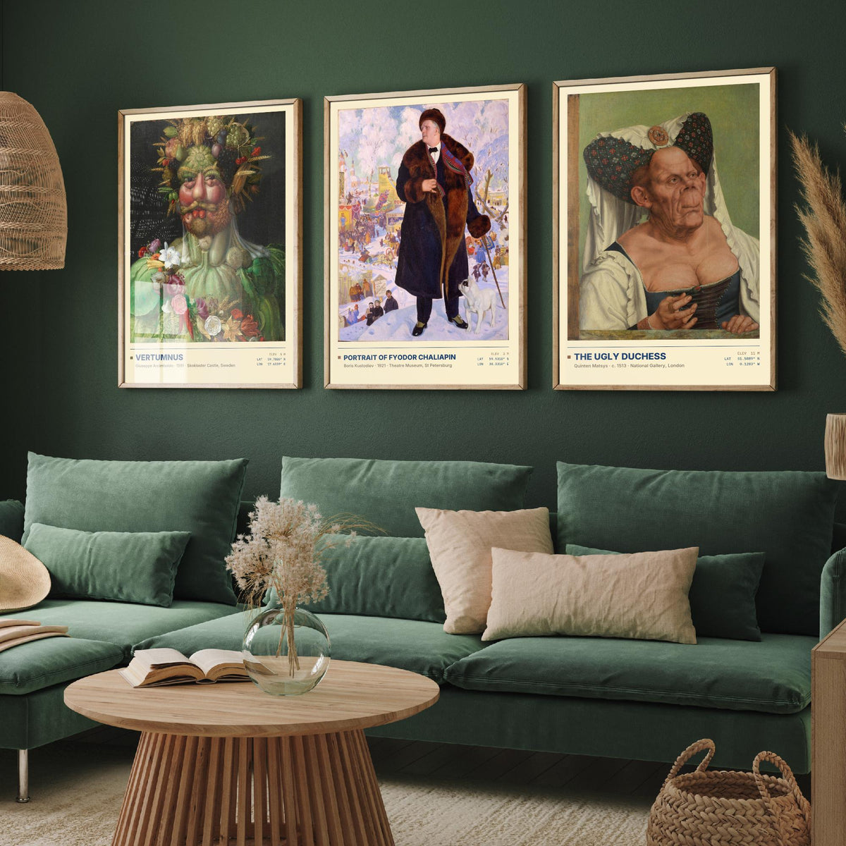 Unconventional Portraits Set of Three Art Prints - Vertumnus, Chaliapin, The Ugly Duchess - Arcimboldo Matsys Kustodiev Posters - Paintings