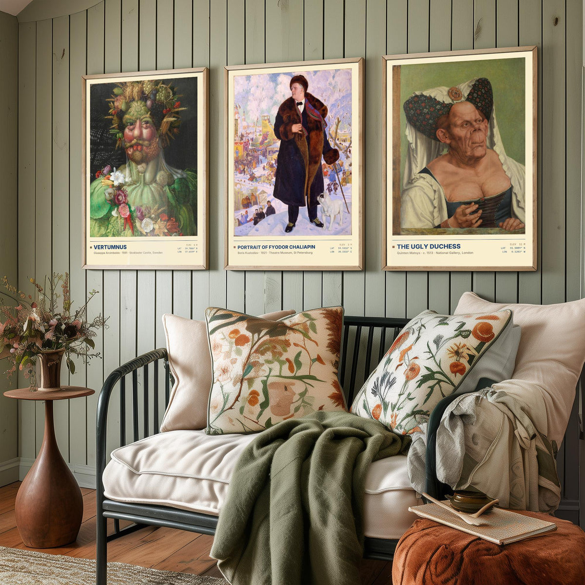 Unconventional Portraits Set of Three Art Prints - Vertumnus, Chaliapin, The Ugly Duchess - Arcimboldo Matsys Kustodiev Posters - Paintings