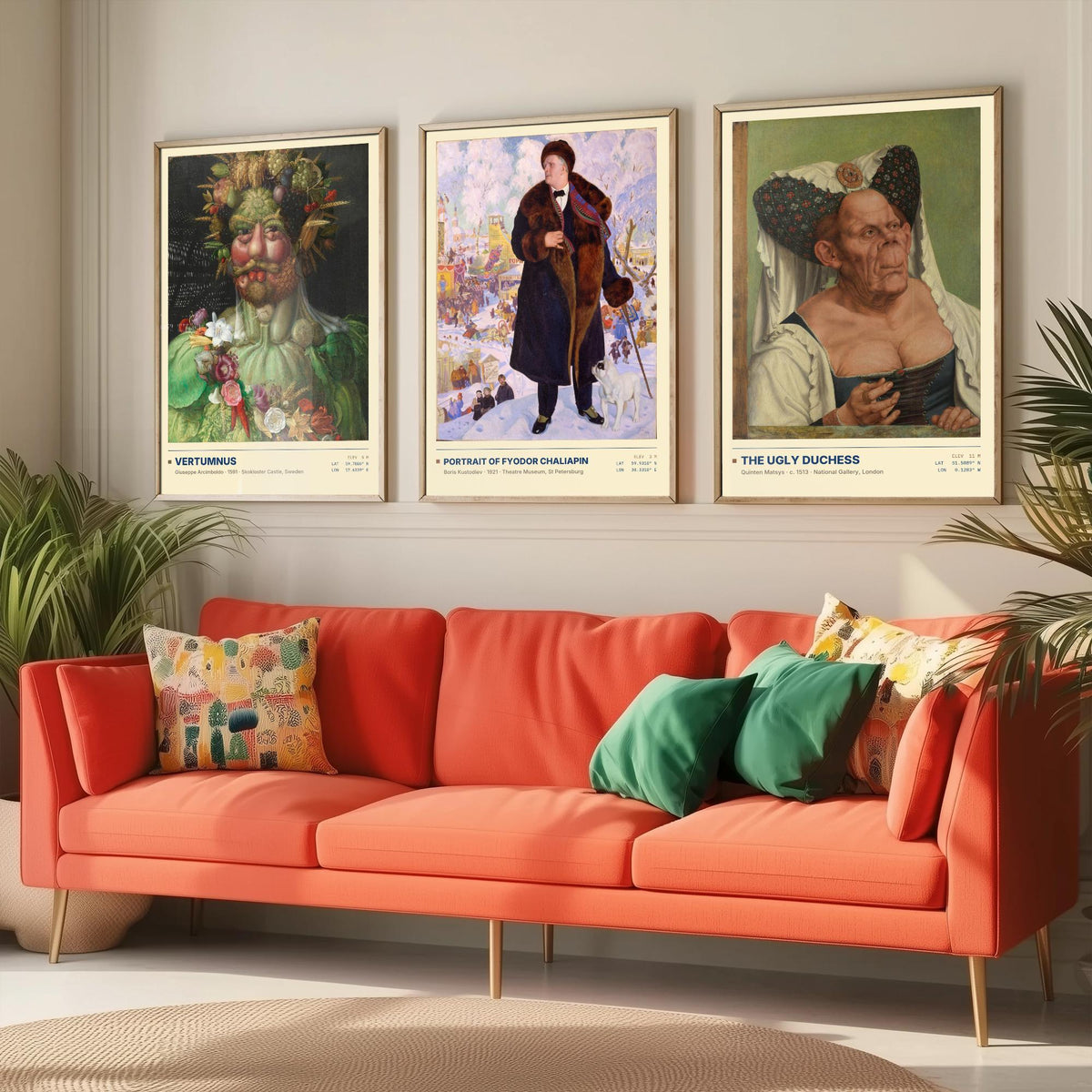 Unconventional Portraits Set of Three Art Prints - Vertumnus, Chaliapin, The Ugly Duchess - Arcimboldo Matsys Kustodiev Posters - Paintings