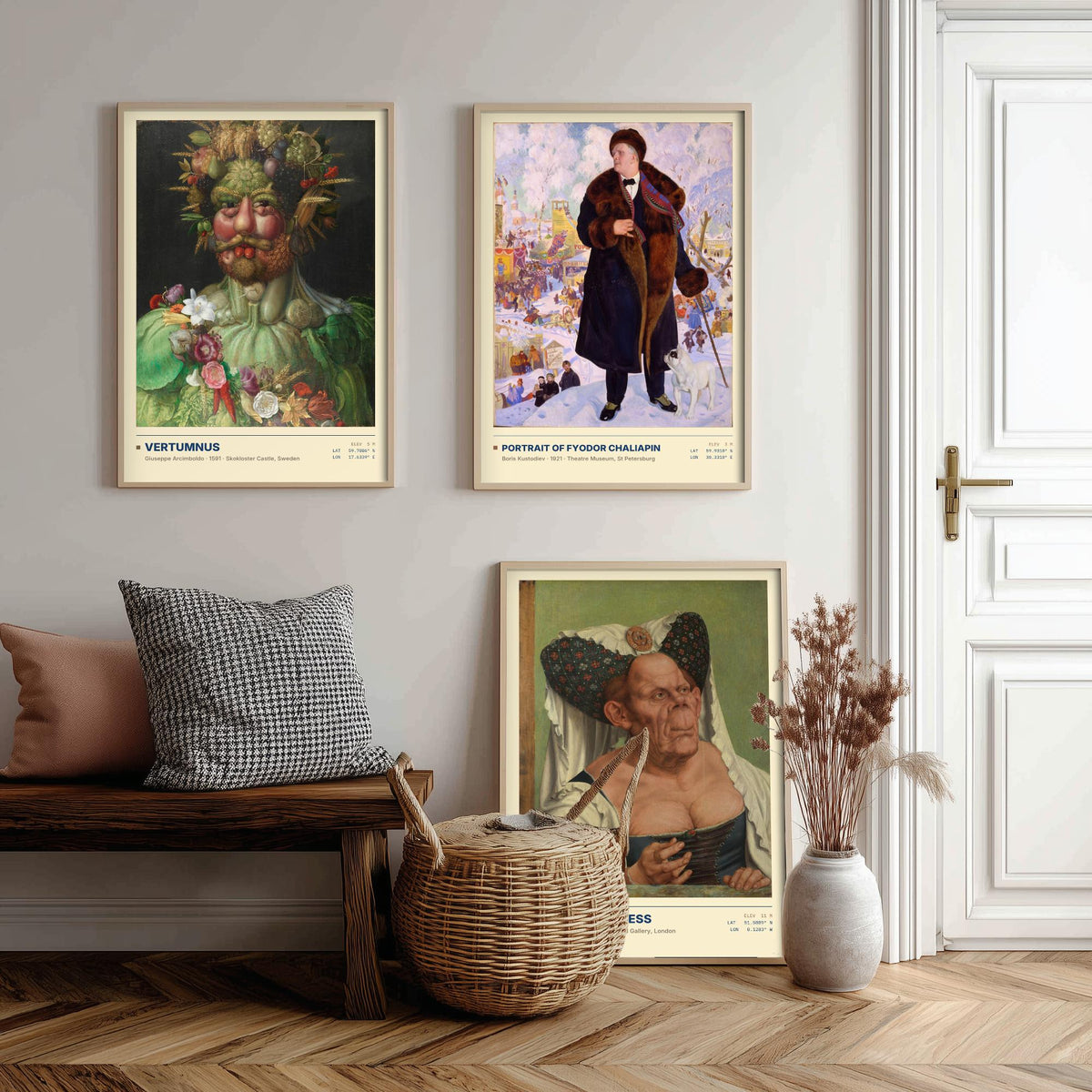 Unconventional Portraits Set of Three Art Prints - Vertumnus, Chaliapin, The Ugly Duchess - Arcimboldo Matsys Kustodiev Posters - Paintings