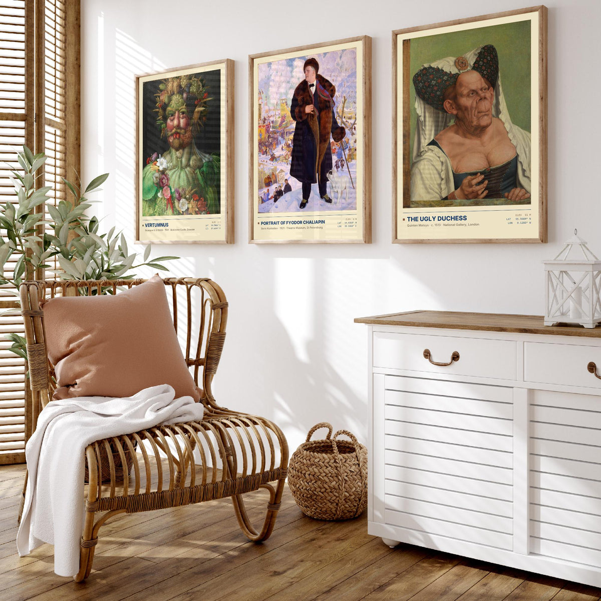 Unconventional Portraits Set of Three Art Prints - Vertumnus, Chaliapin, The Ugly Duchess - Arcimboldo Matsys Kustodiev Posters - Paintings