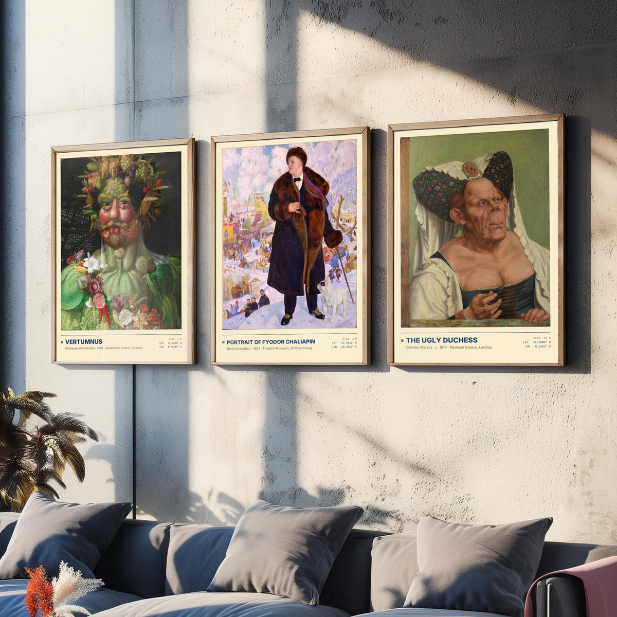 Unconventional Portraits Set of Three Art Prints - Vertumnus, Chaliapin, The Ugly Duchess - Arcimboldo Matsys Kustodiev Posters - Paintings