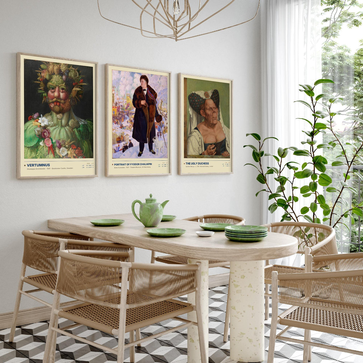 Unconventional Portraits Set of Three Art Prints - Vertumnus, Chaliapin, The Ugly Duchess - Arcimboldo Matsys Kustodiev Posters - Paintings