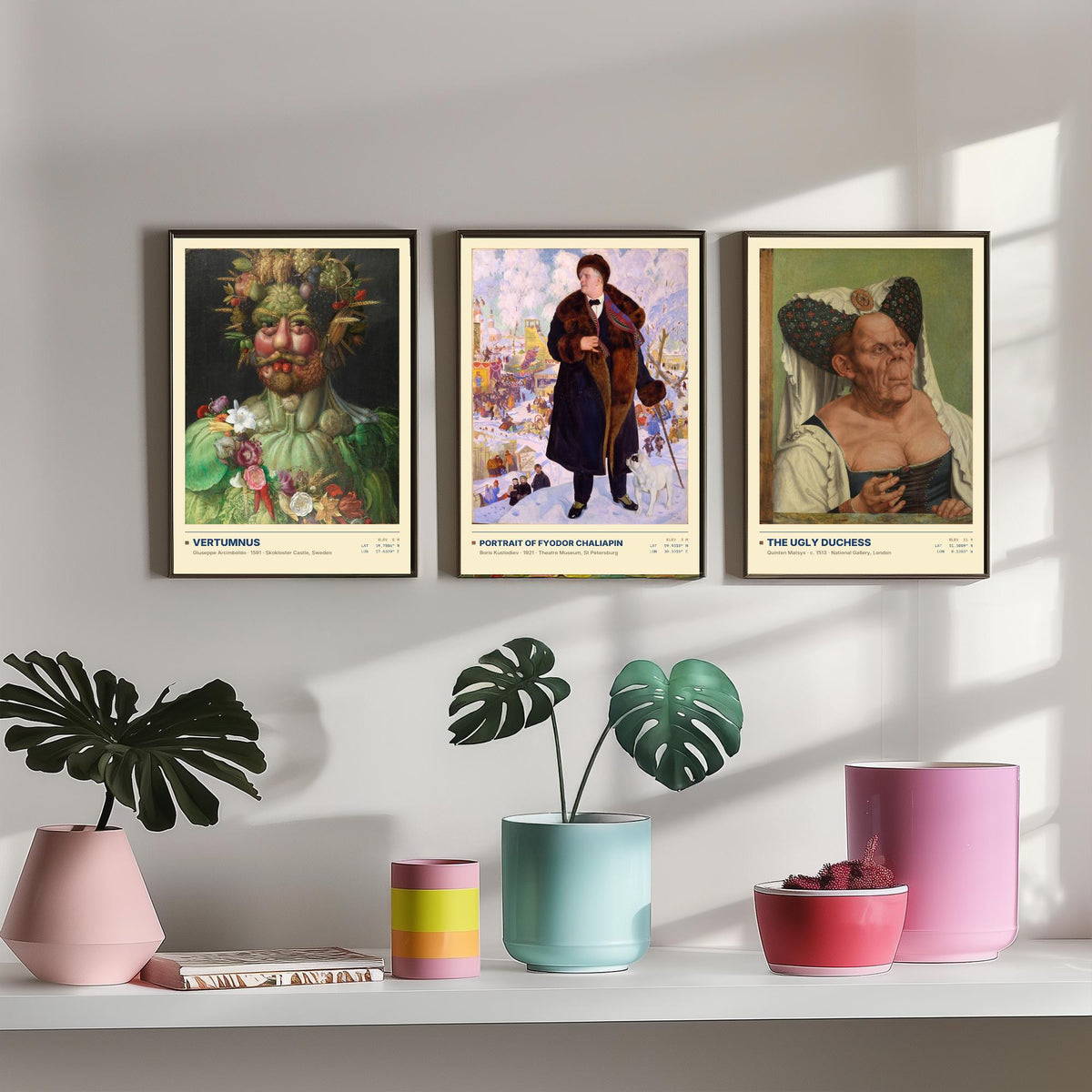 Unconventional Portraits Set of Three Art Prints - Vertumnus, Chaliapin, The Ugly Duchess - Arcimboldo Matsys Kustodiev Posters - Paintings