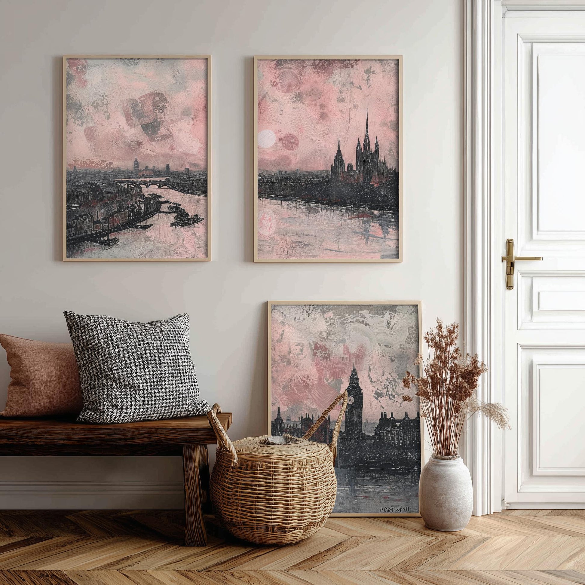 London England Set of Three Art Prints | Big Ben Parliament Skyline Poster Illustration