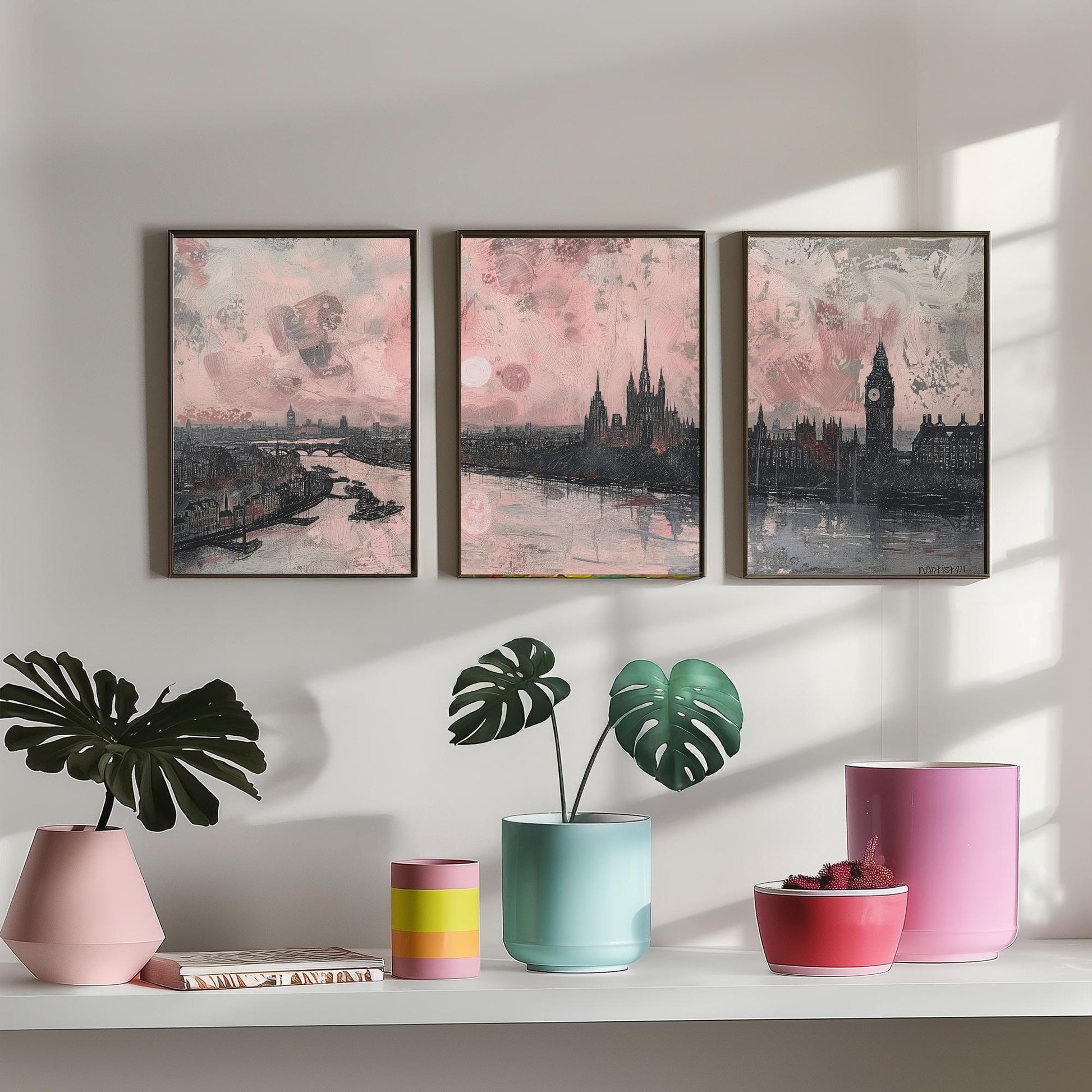London England Set of Three Art Prints | Big Ben Parliament Skyline Poster Illustration