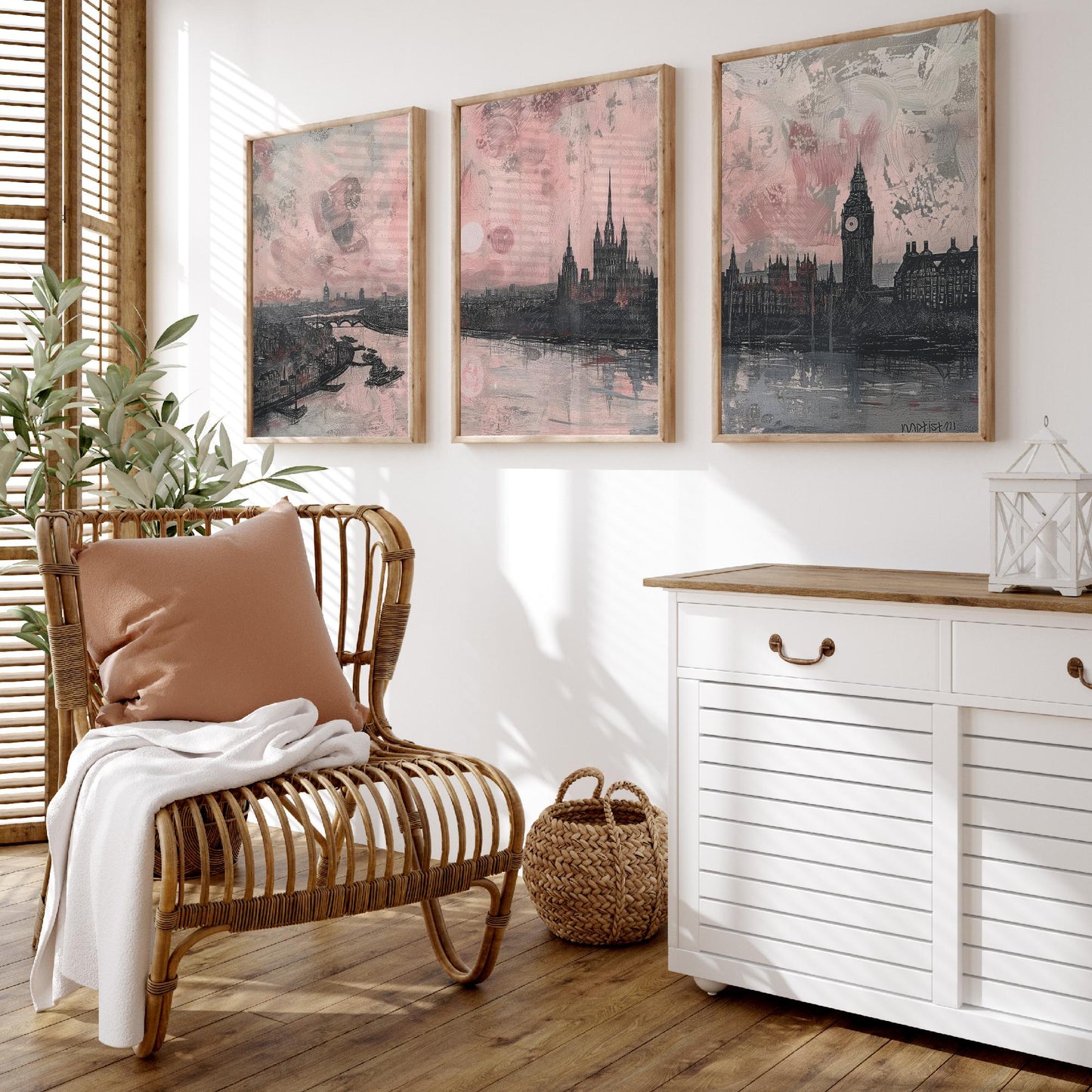 London England Set of Three Art Prints | Big Ben Parliament Skyline Poster Illustration